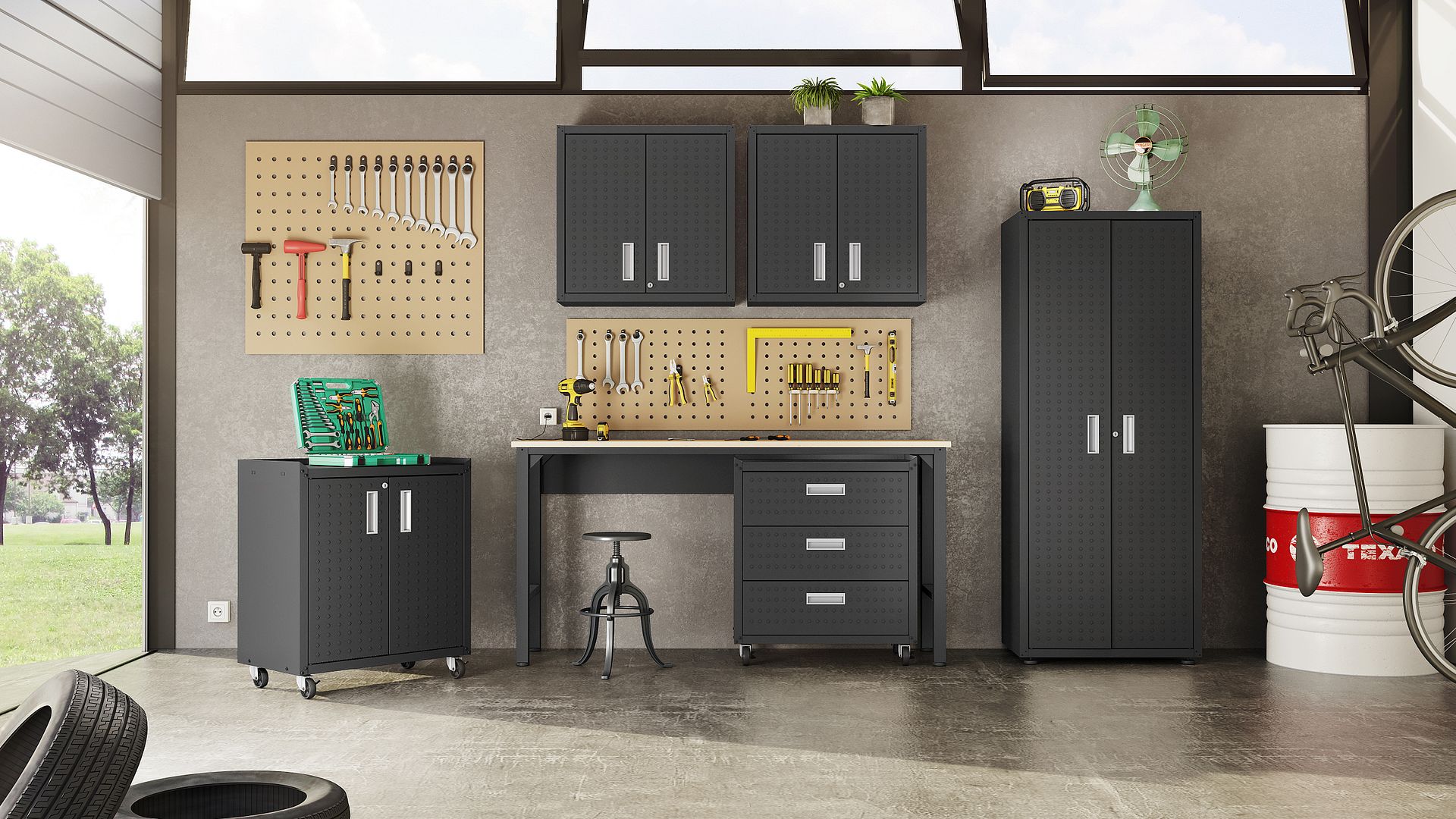 Fortress Customizable Textured Metal Garage Saving Space Metal Storage Set