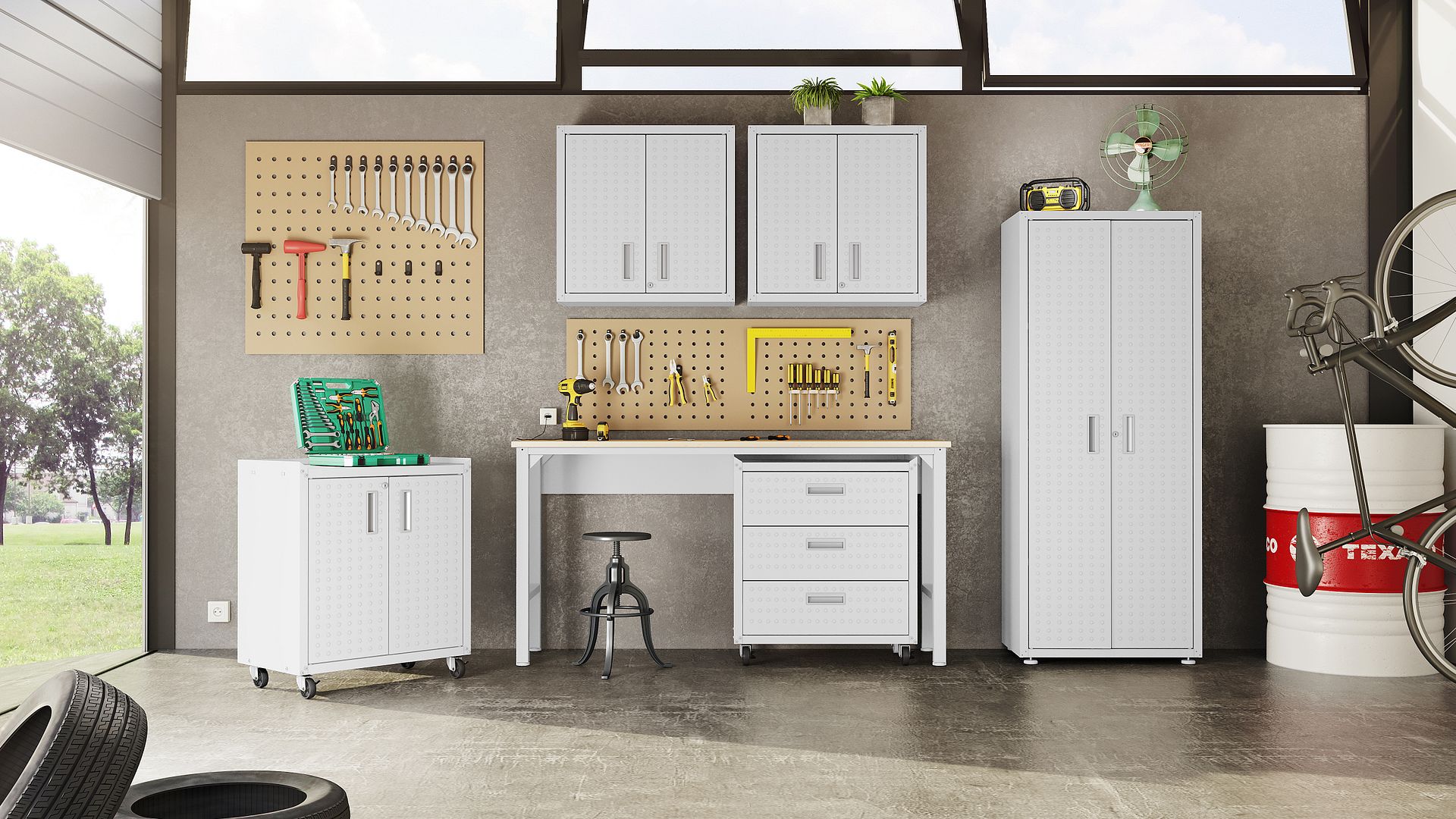 Fortress Customizable Textured Metal Garage Saving Space Metal Storage Set