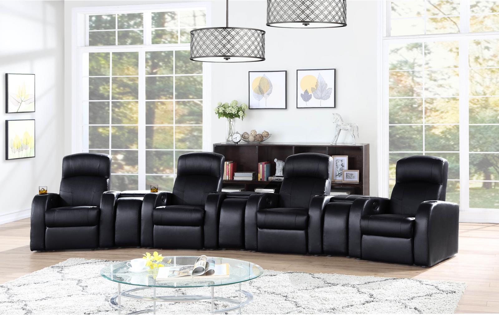 Cyrus Top Grain Leather/PVC Home Theater Upholstered Recliner