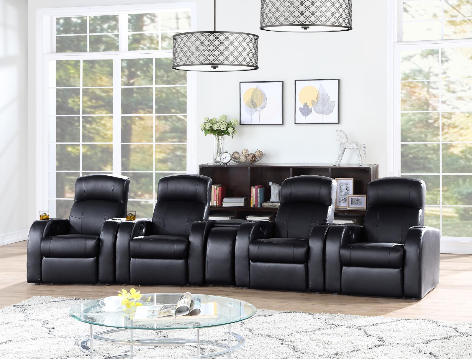 Cyrus 5-Piece Top Grain Leather/PVC Home Theater Seating with Console