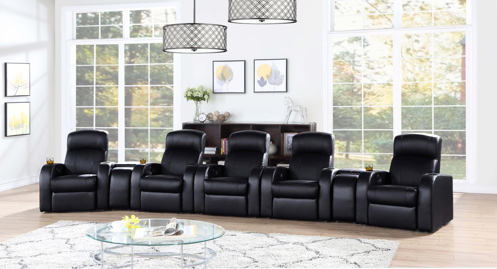 Cyrus Top Grain Leather/PVC Home Theater Upholstered Recliner