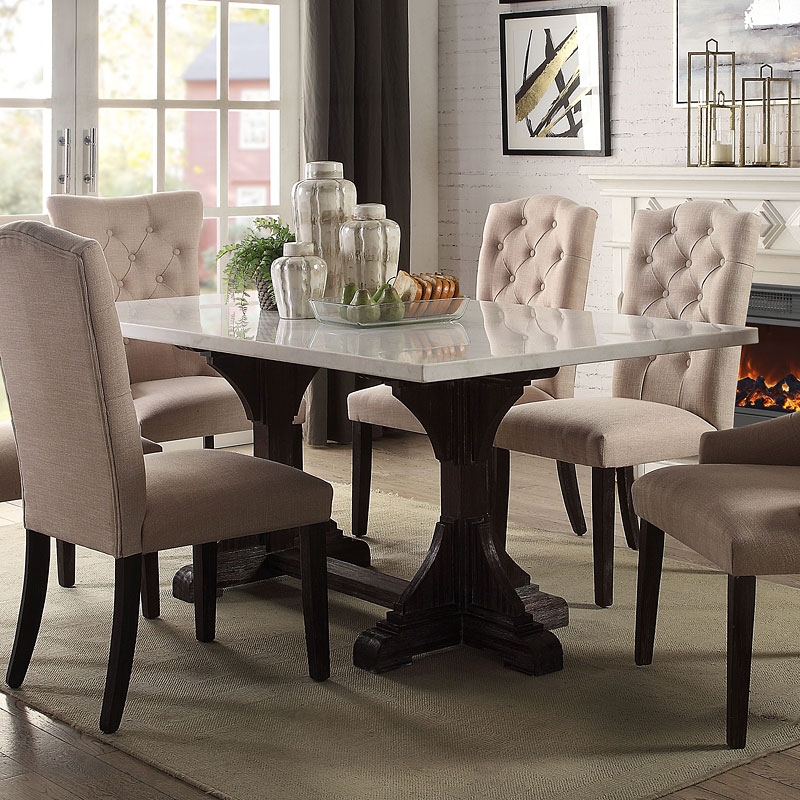 Gerardo Marble/Wood Trestle Dining Table