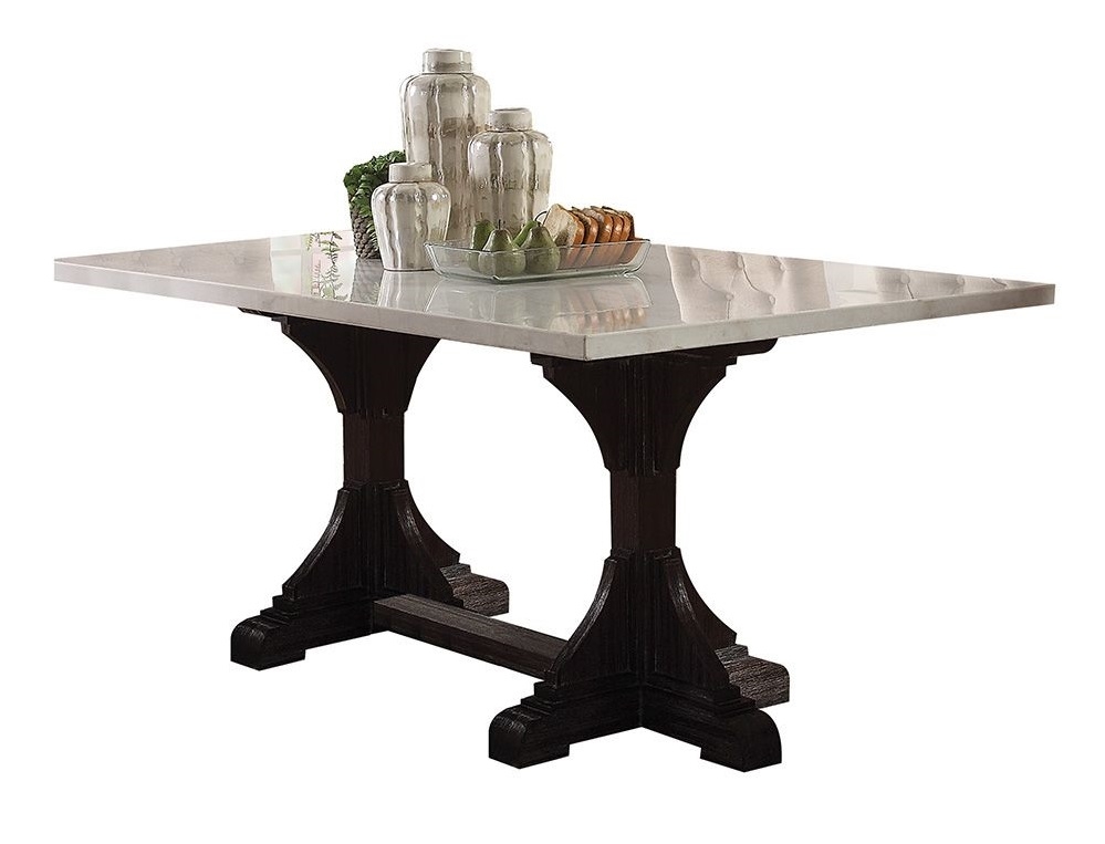 Gerardo Marble/Wood Trestle Dining Set