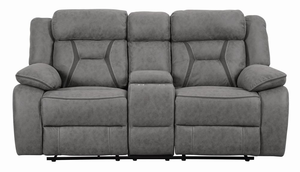 Higgins Pillow Top Arm Faux Suede Motion Loveseat with Console