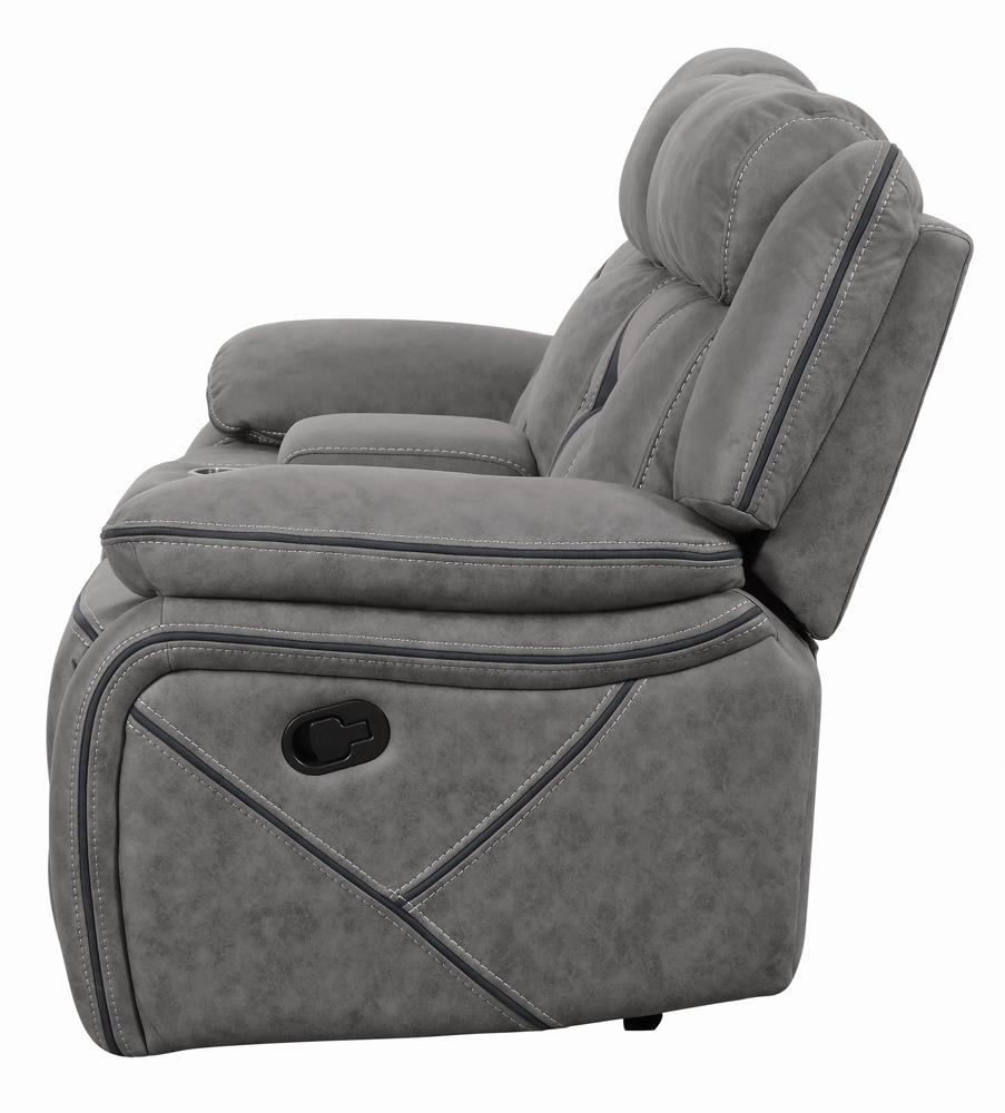 Higgins Pillow Top Arm Faux Suede Motion Loveseat with Console