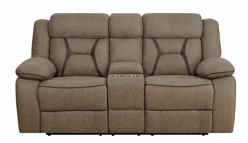 Higgins Pillow Top Arm Faux Suede Motion Loveseat with Console