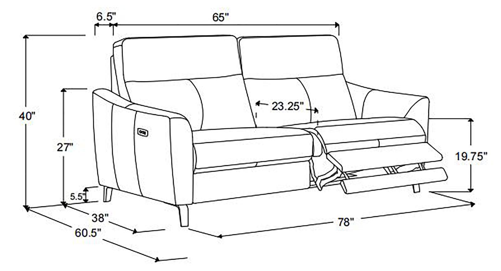 Derek Leatherette Power Sofa with USB Port