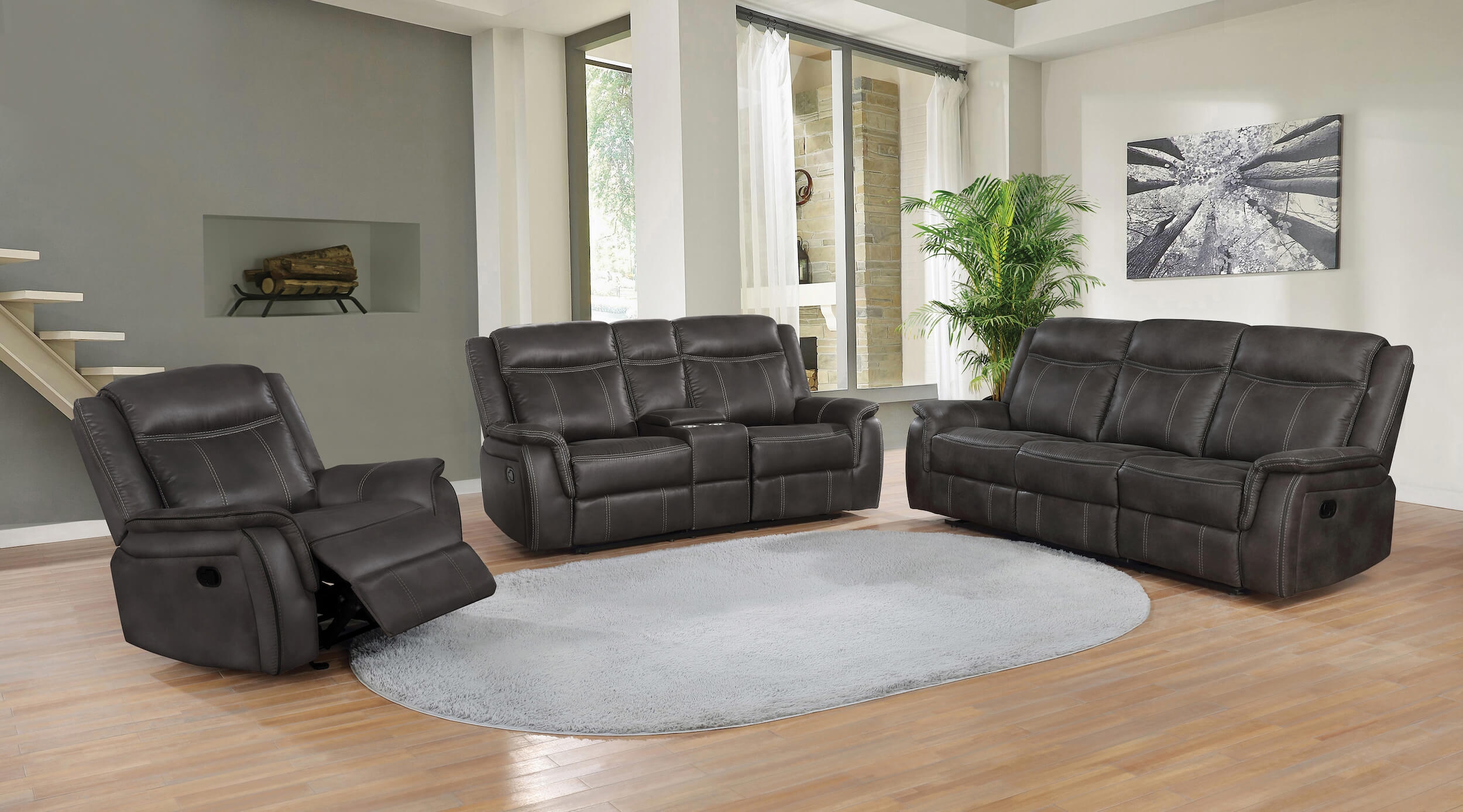 Lawrence Microfiber Tufted Back Motion Living Room Set