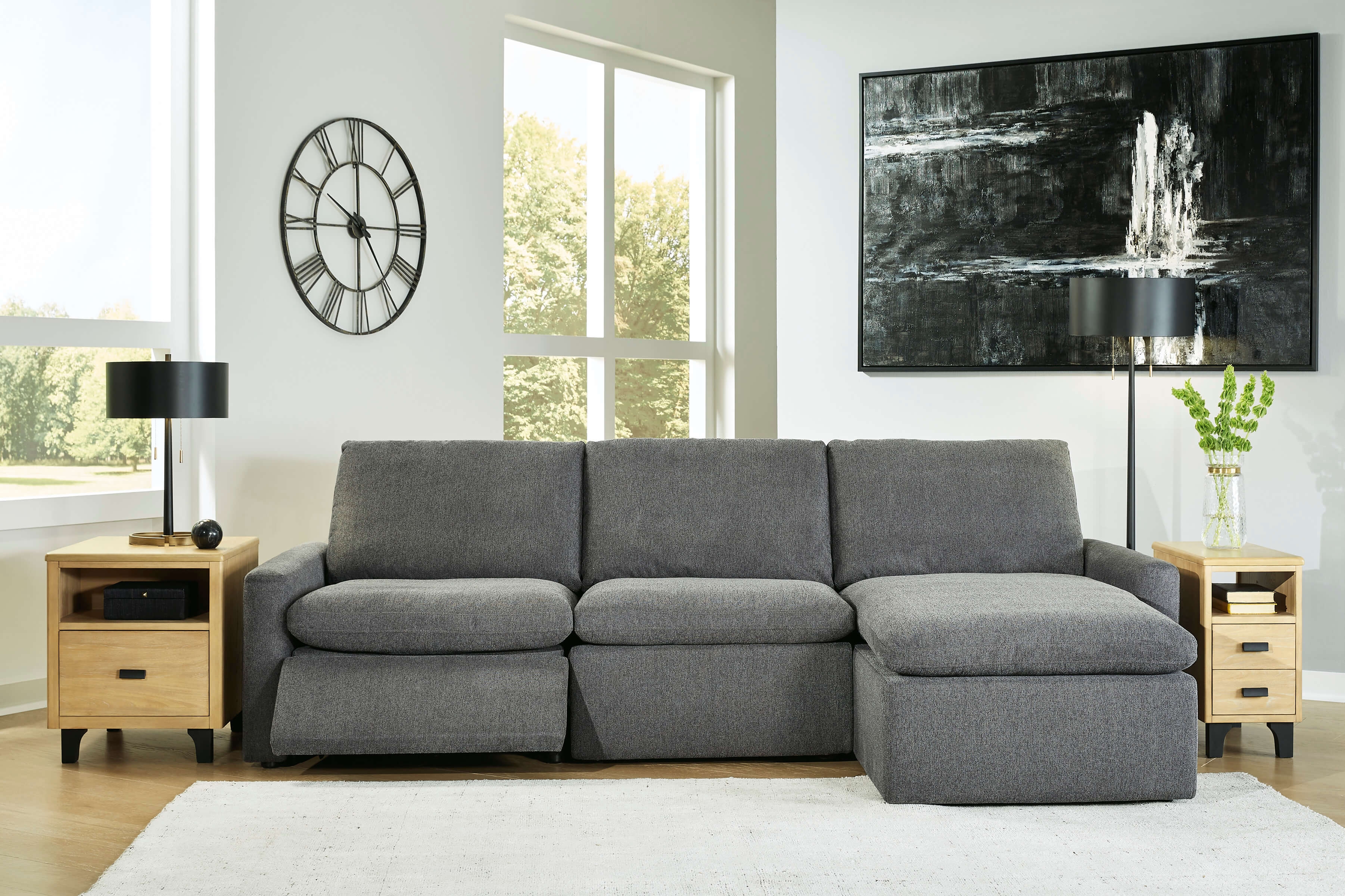 Hartsdale 3-Piece Polyester Power Reclining Sectional Sofa, Right Arm Chaise