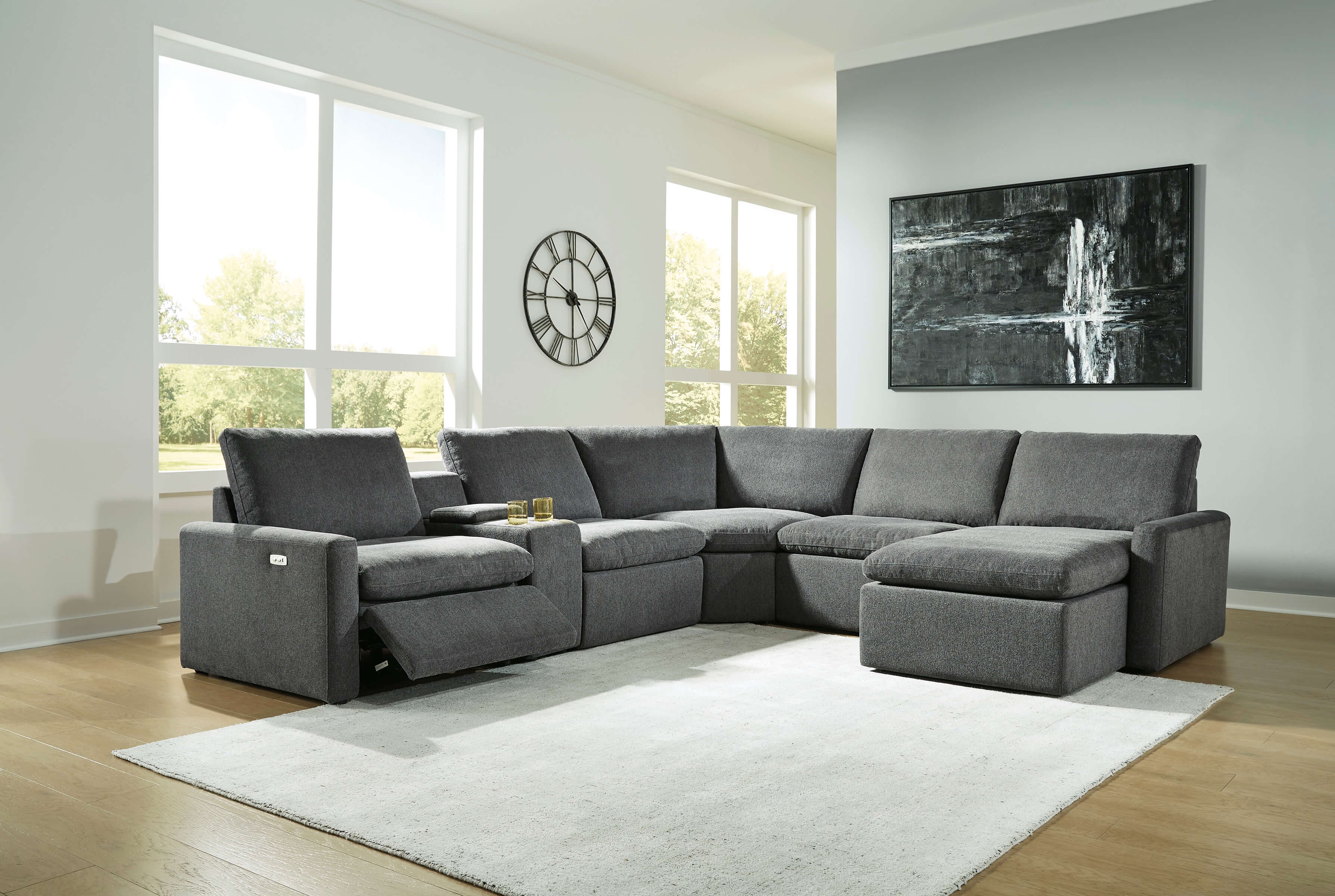 Hartsdale 6-Piece Polyester Reclining Sectional Sofa w/Console and Right Chaise