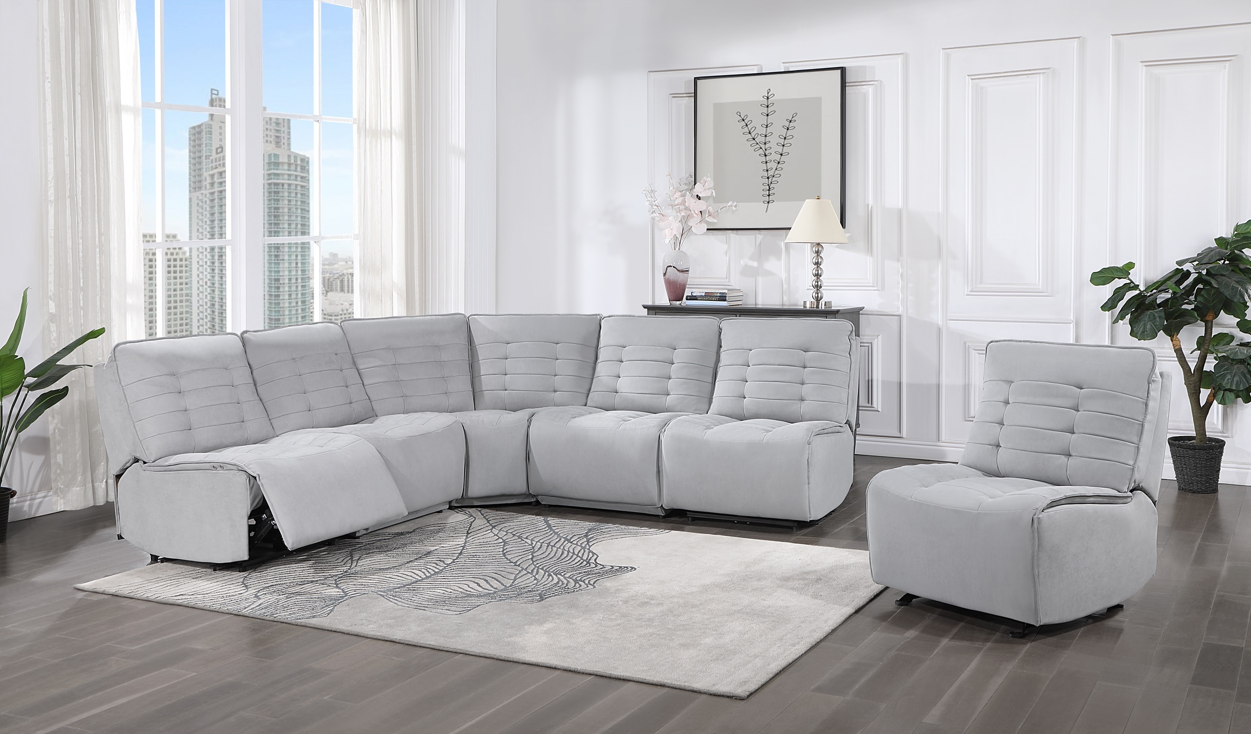 U6066 Polyester L-Shaped Sectional Reclining Modular Sofa