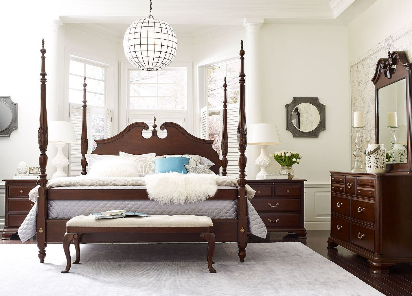 Hadleigh Rice Wood Carved Poster Bed