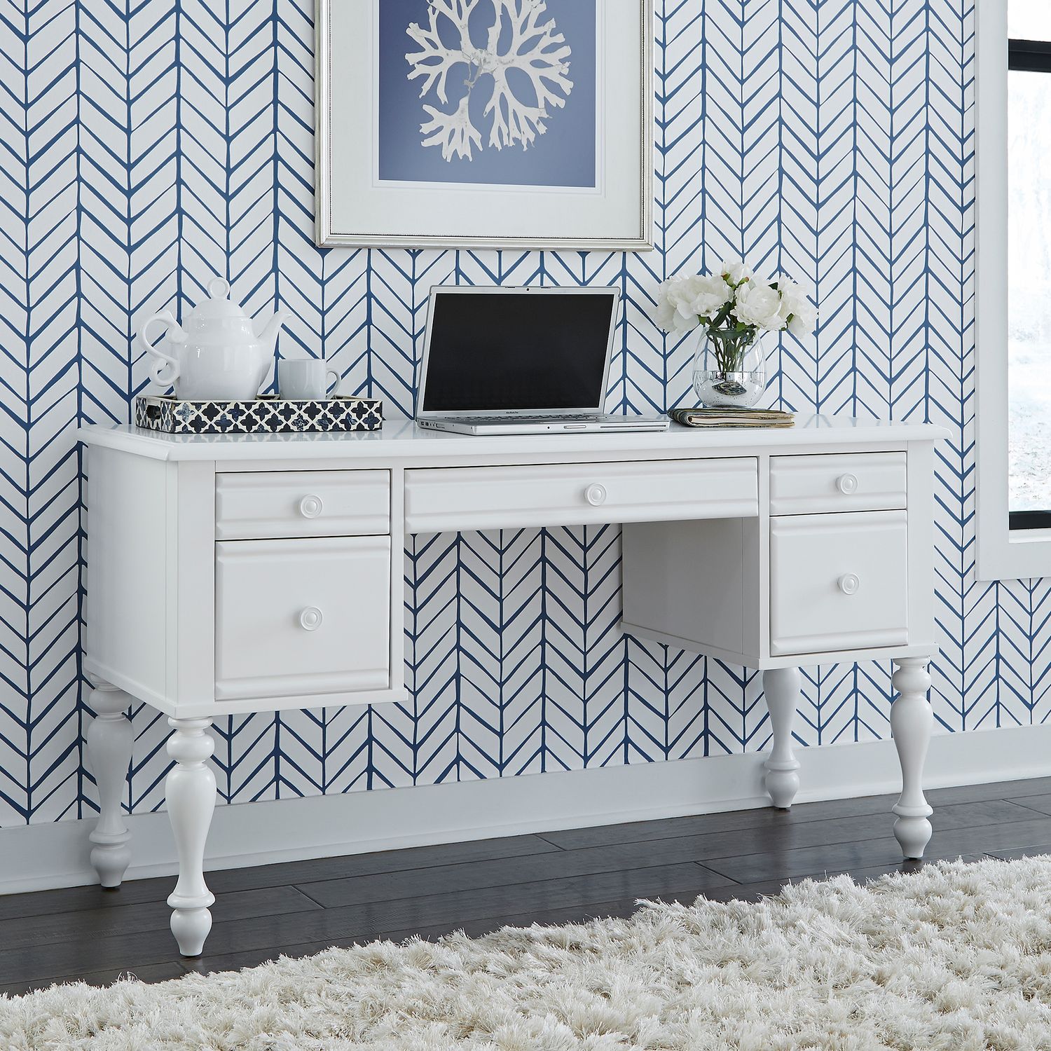 Summer House I Rectangular Wood 5-Drawer I Vanity Desk