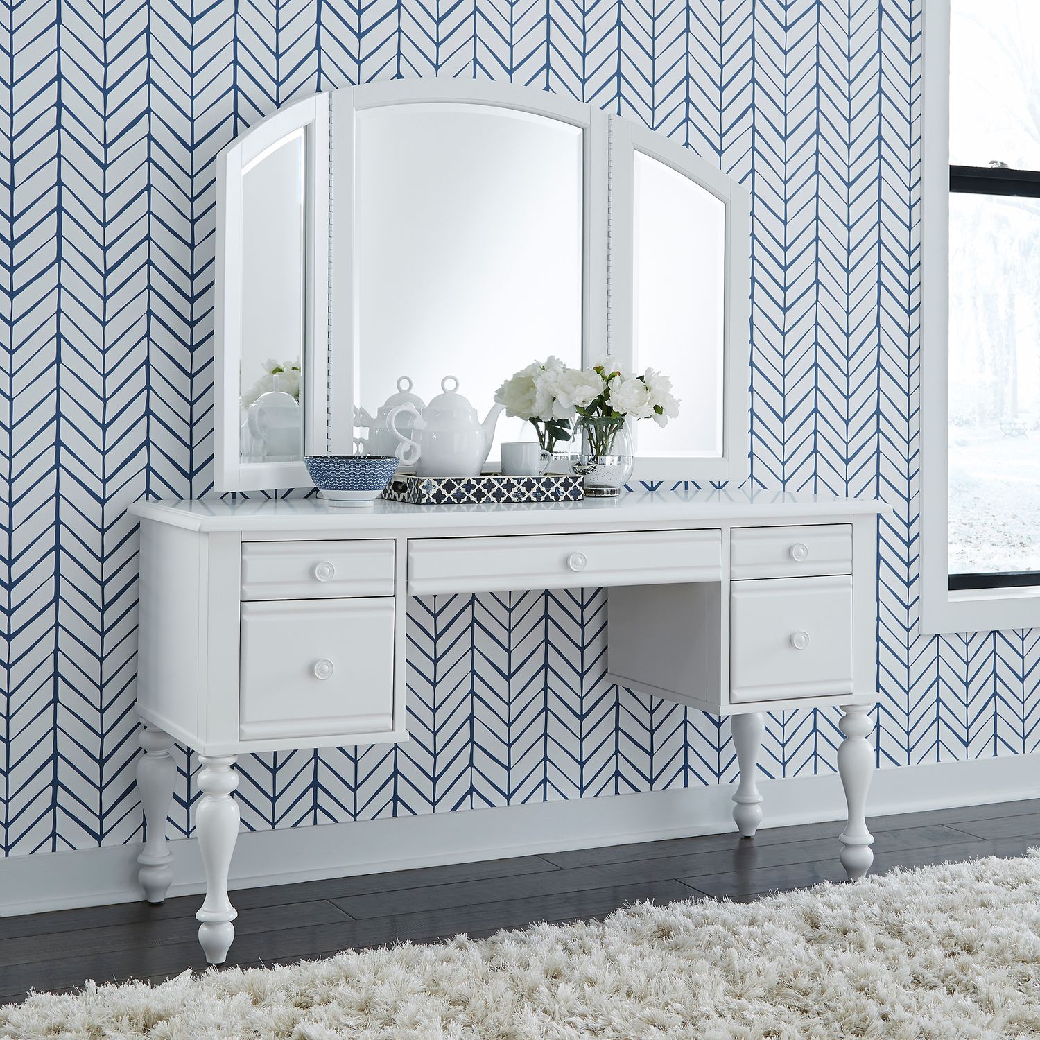 Summer House I Wood Vanity Tri-Fold Mirror