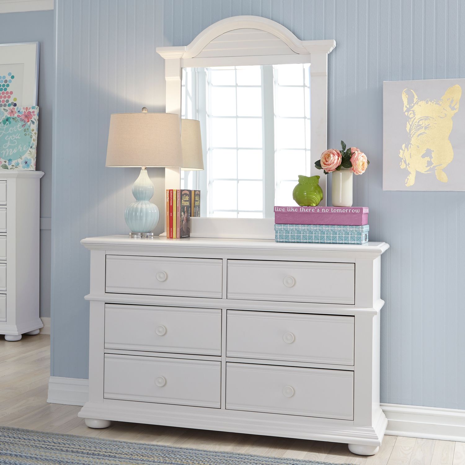 Summer House MDF/Wood 6-Drawer Double Dresser & Mirror