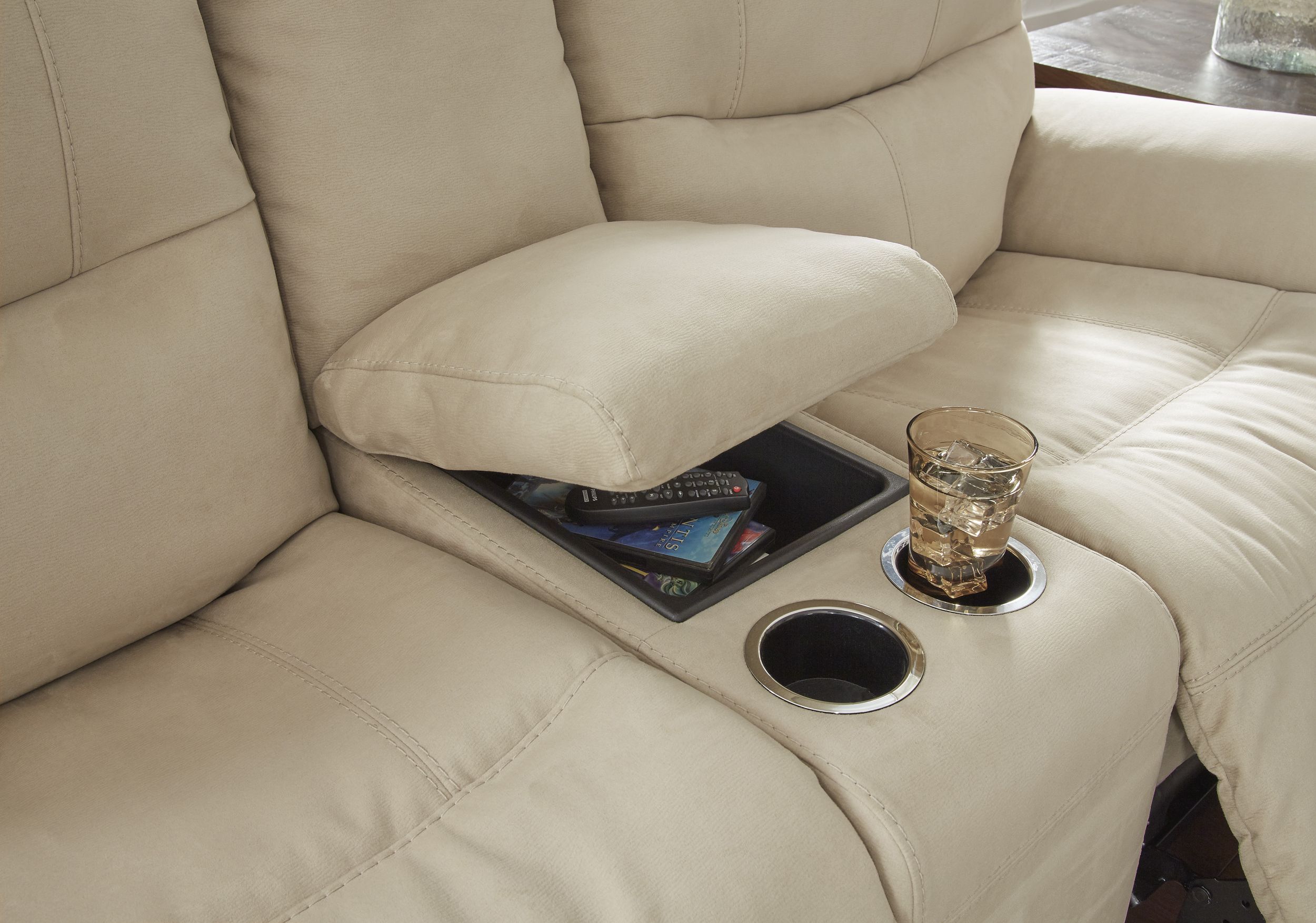 Faux Nubuck Leather loveseat Console by Ashley Furniture