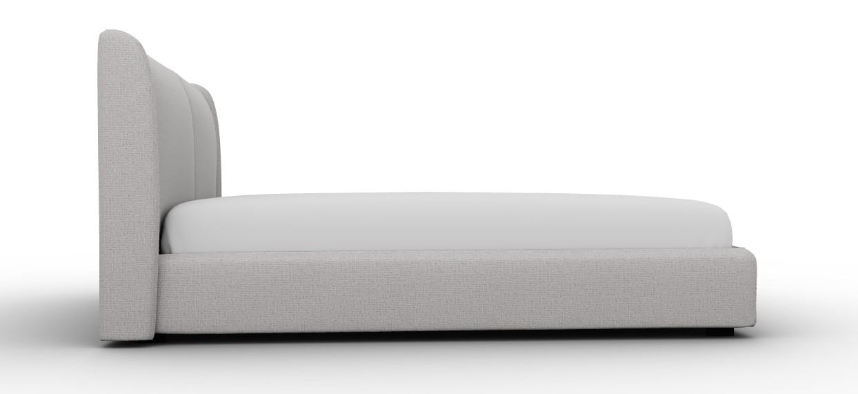 Dolly Voss/Boucle Fabric/Wood Platform Bed, Queen Size