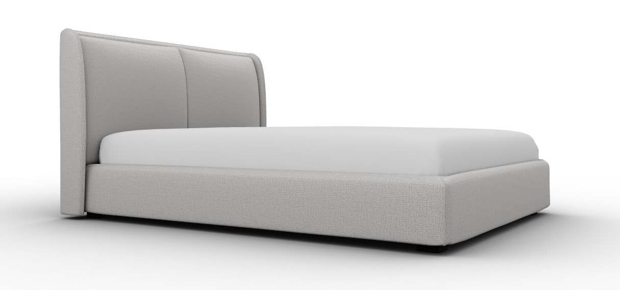 Dolly Voss/Boucle Fabric/Wood Platform Bed, Queen Size