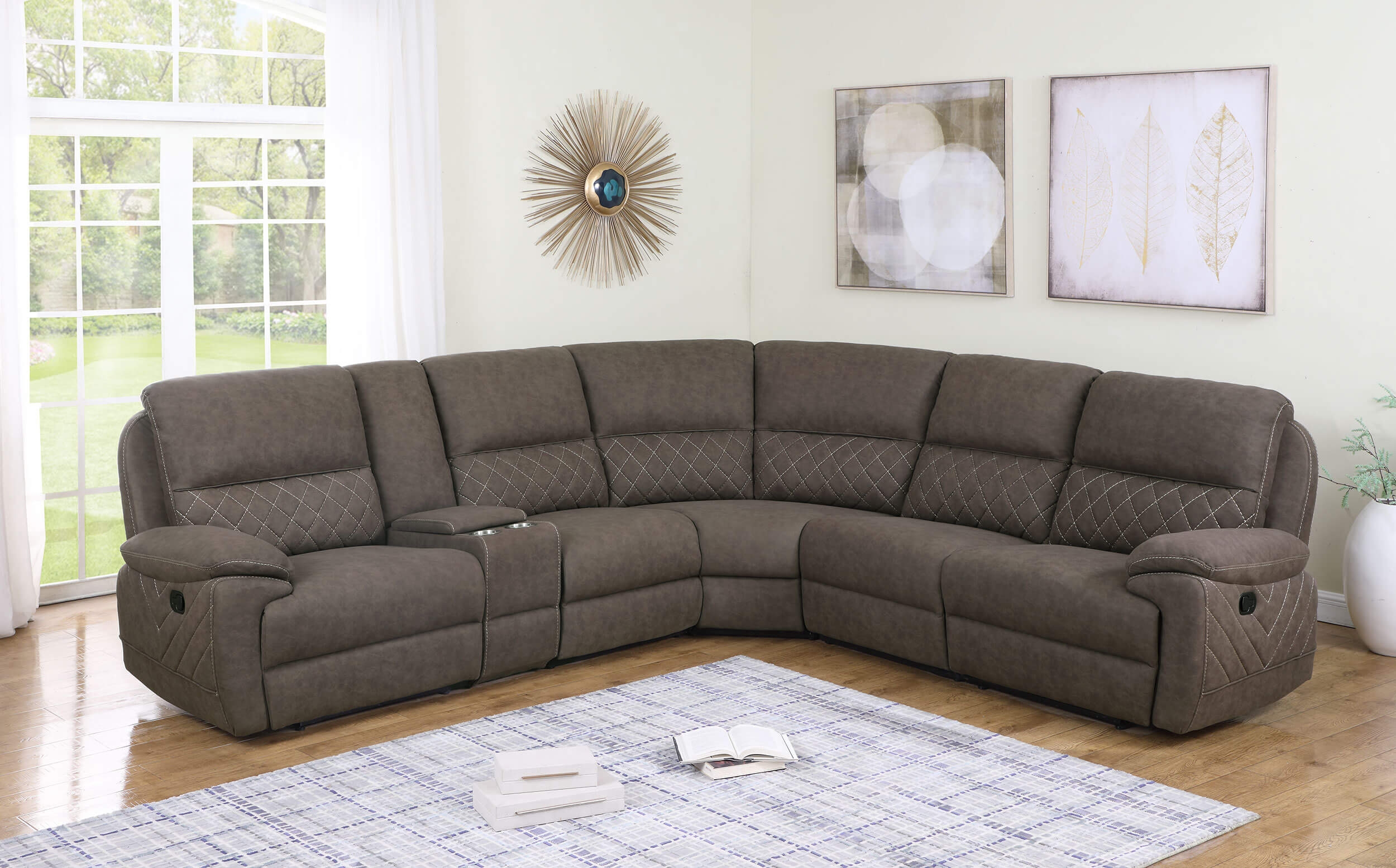 Variel 6-piece Faux Suede Modular Motion Sectional Sofa