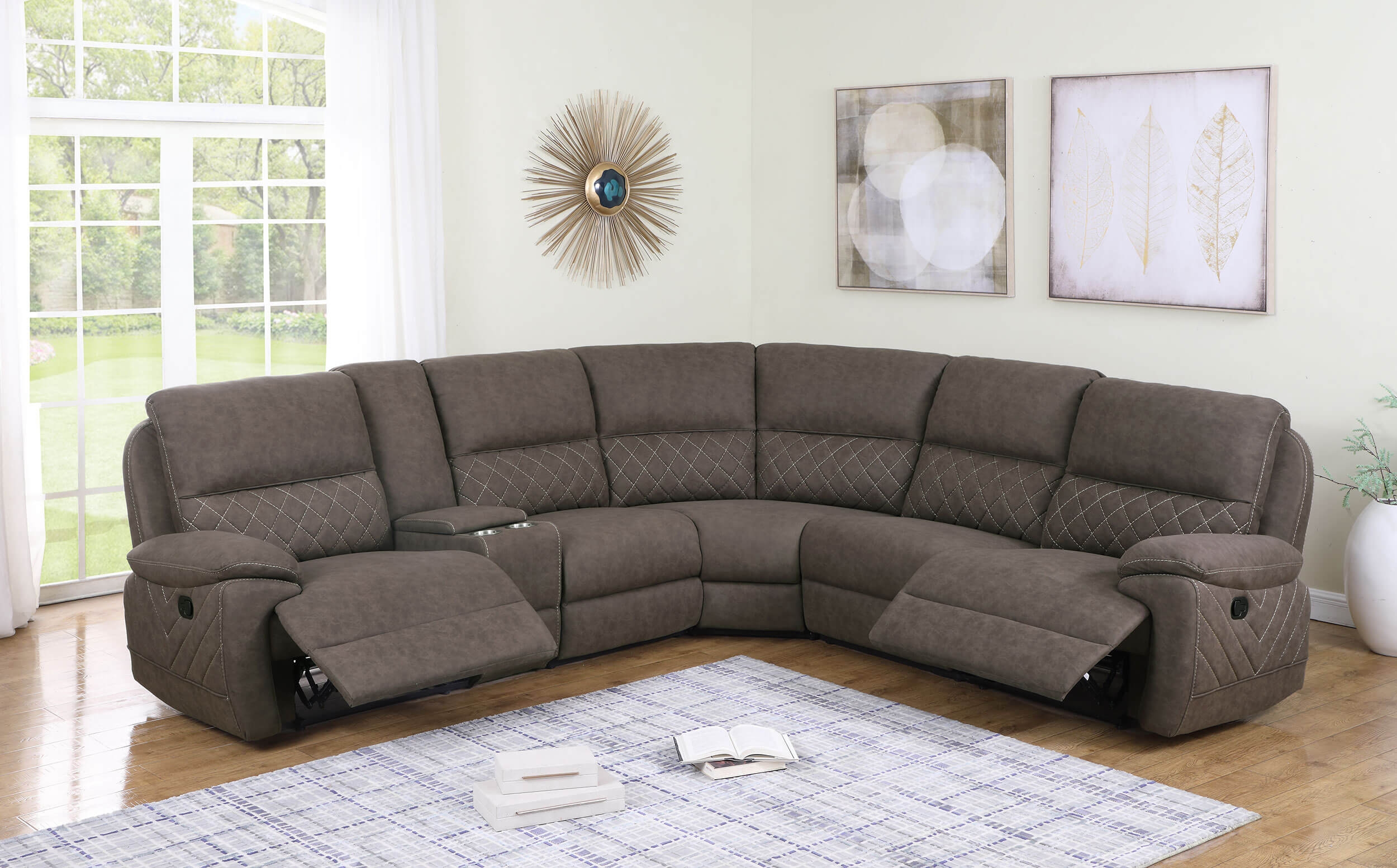 Variel 6-piece Faux Suede Modular Motion Sectional Sofa