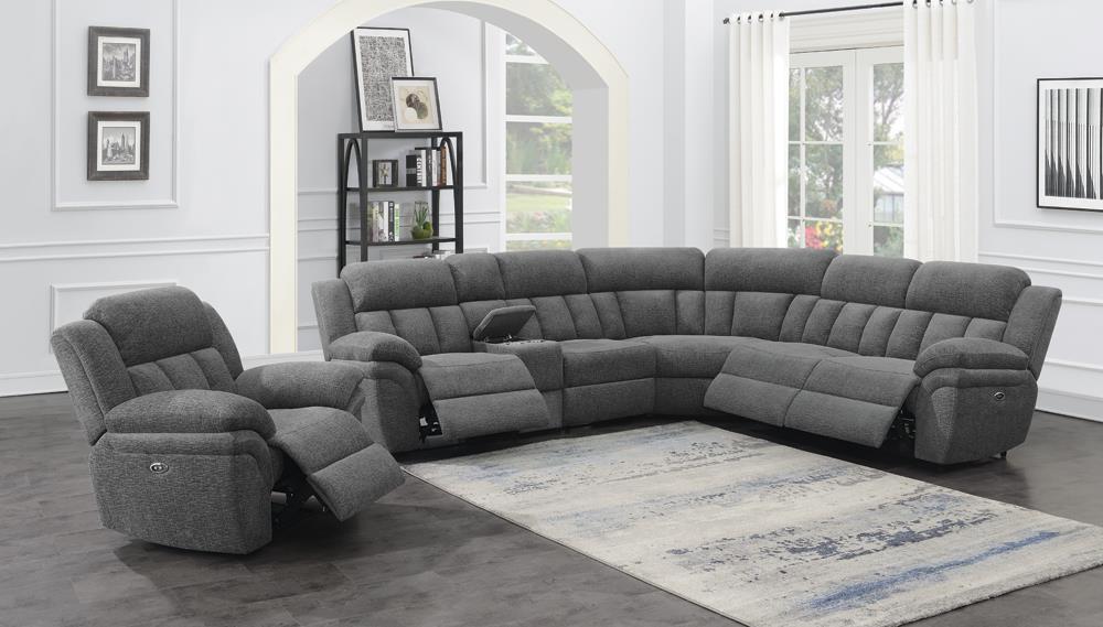 Bahrain 6-piece Chenille Power Reclining L-Shape Sectional Sofa w/Power Outlet