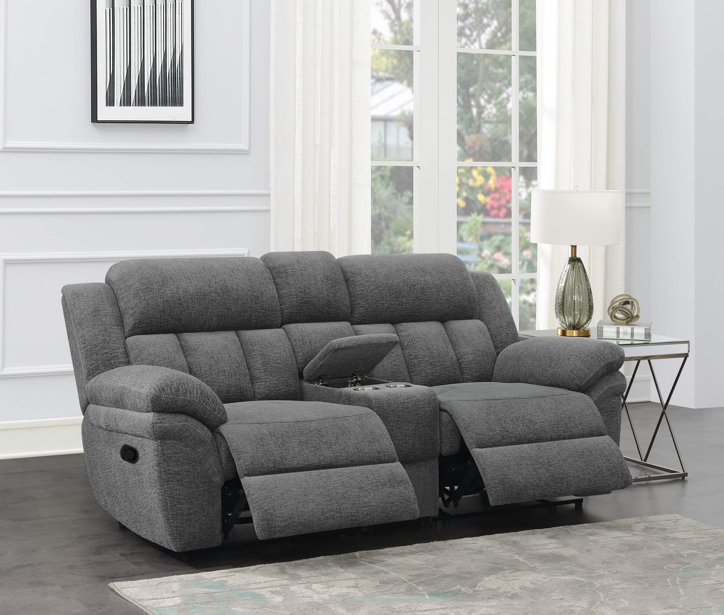 Bahrain Chenille Motion Loveseat With Console