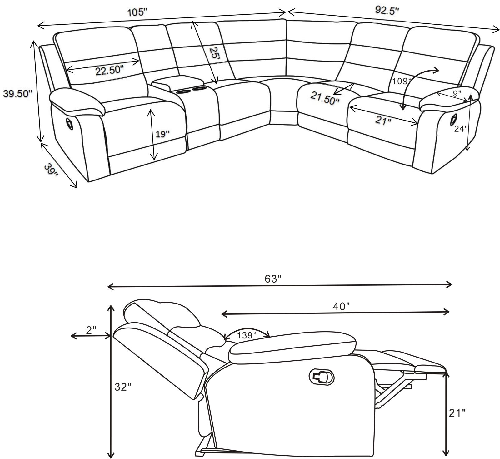 David 3-piece Fabric Motion Sectional with Pillow Arms