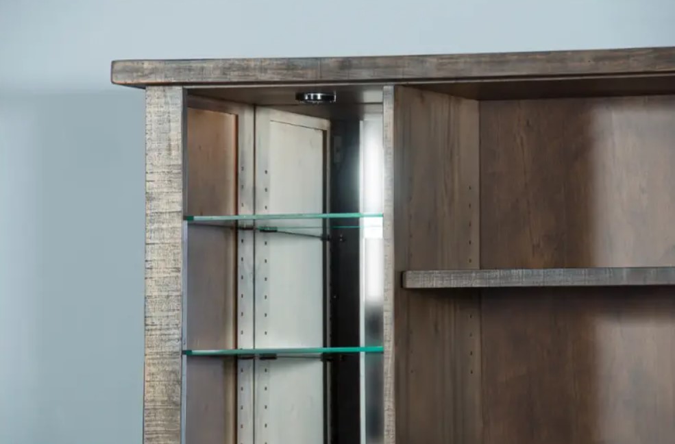 SM Homestead Wood Buffet & Hutch w/4 Doors, 2 Drawers, 20 Wine Bottle Storage & LED Light