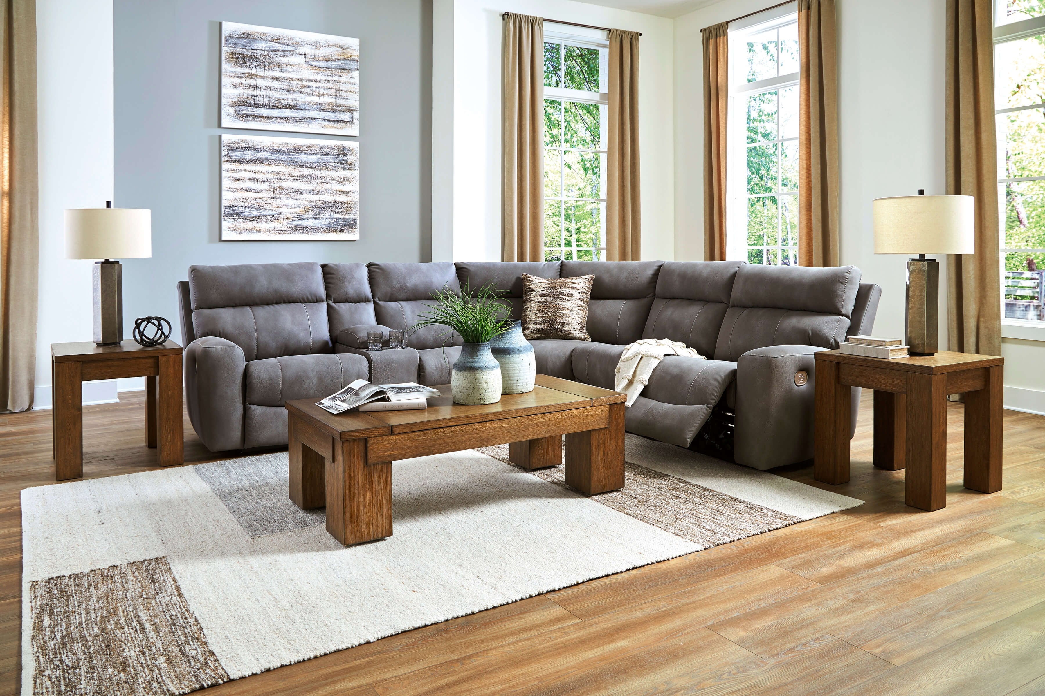 Ashley Next-Gen DuraPella 6-Pc Polyester/PU Reclining Sectional, Slate