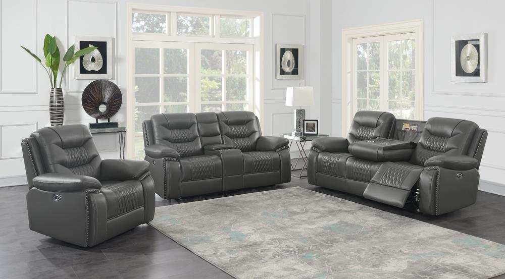 Flamenco Tufted Leatherette Power Loveseat with Console