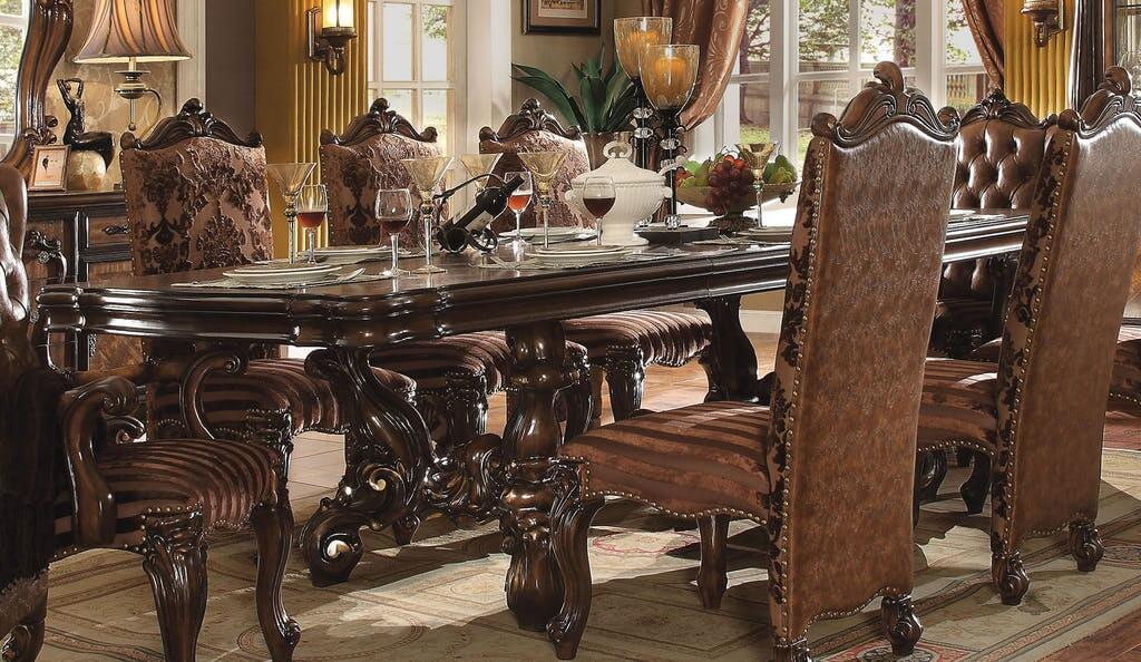 Versailles PU/Fabric/Wood 120"L Dining Set by ACME