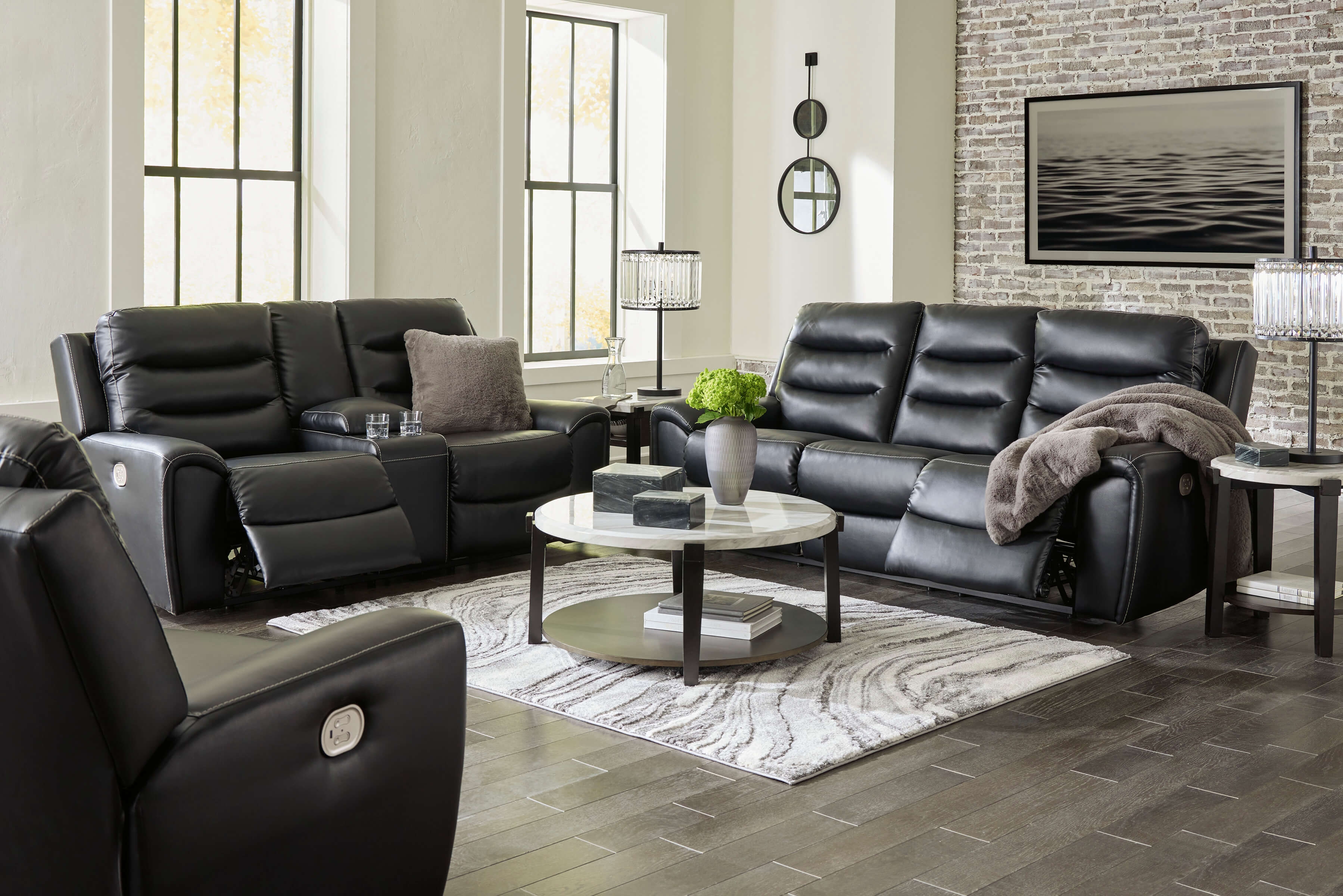 Ashley Warlin Faux Leather Living Room Set