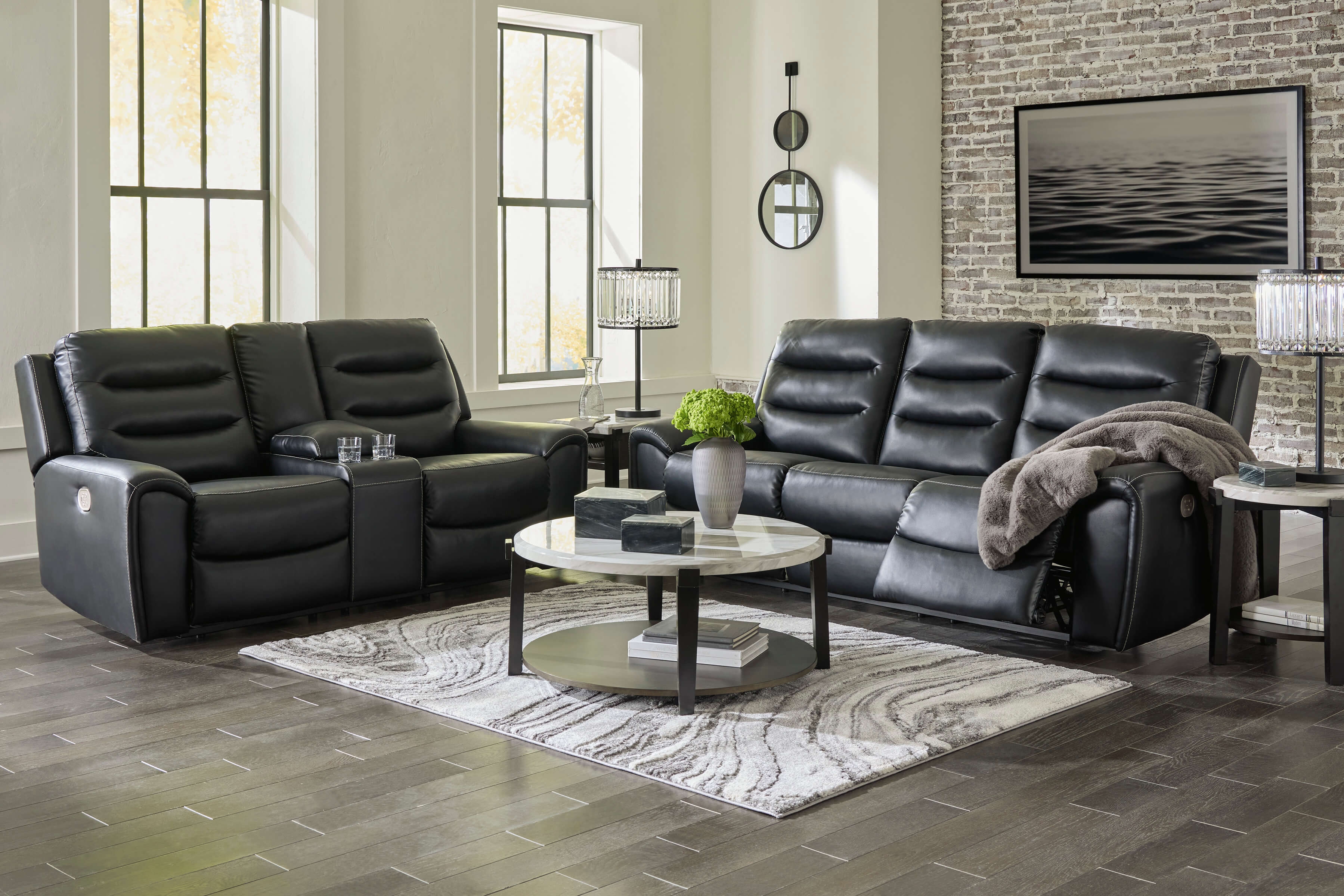 Ashley Warlin Faux Leather Sofa, Loveseat And Center Table
