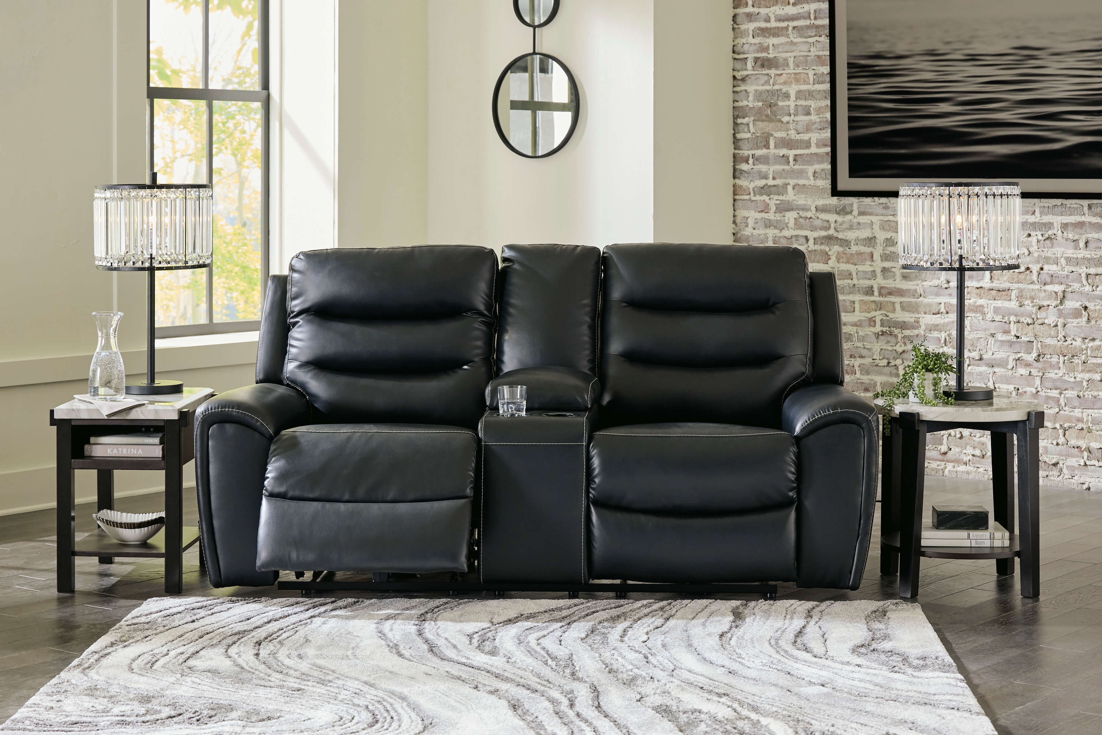 Warlin Faux Leather Power Reclining Loveseat w/Console