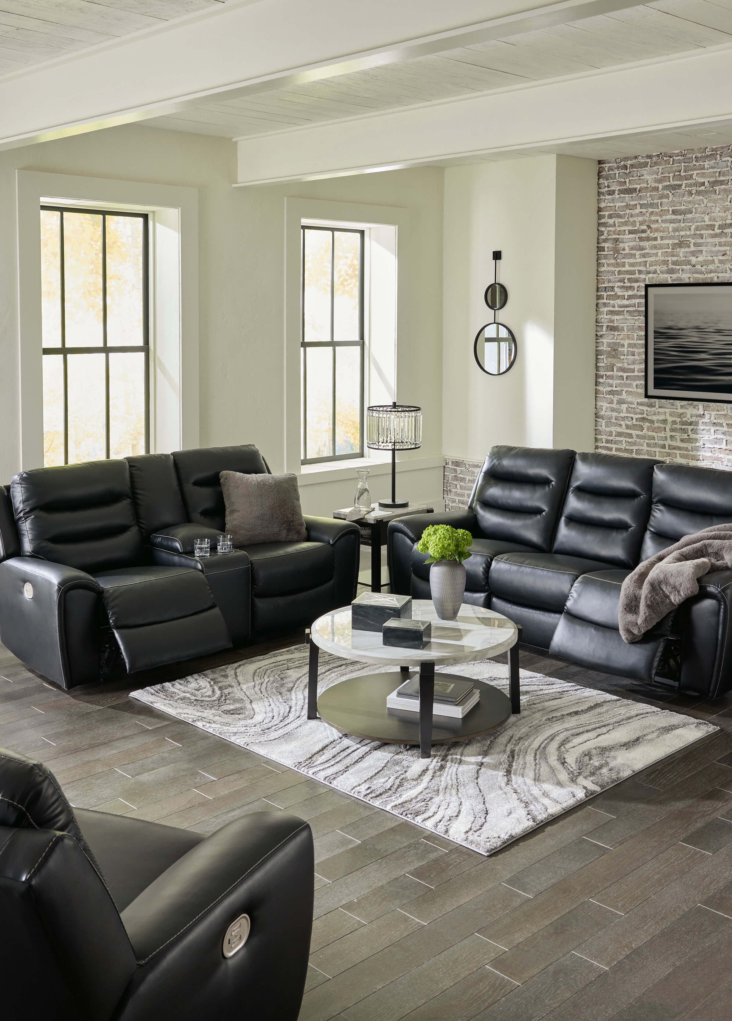 Ashley Warlin Faux Leather Power Living Room Set