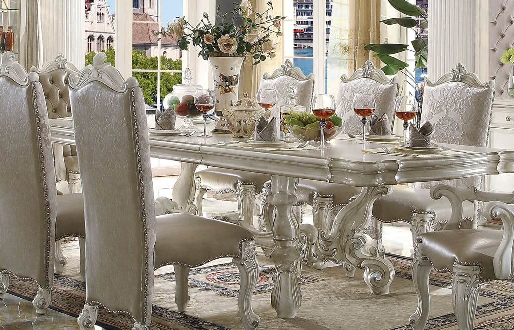 Versailles PU/Fabric/Wood 120"L Dining Set by ACME
