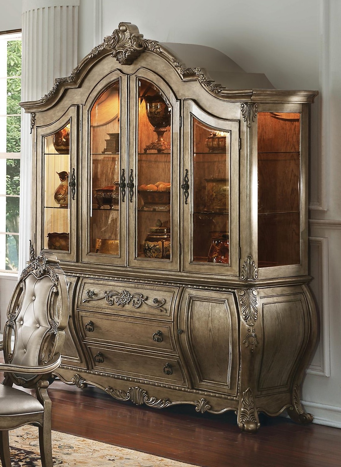 Ragenardus Glass/Wood China Cabinet w/Lighting