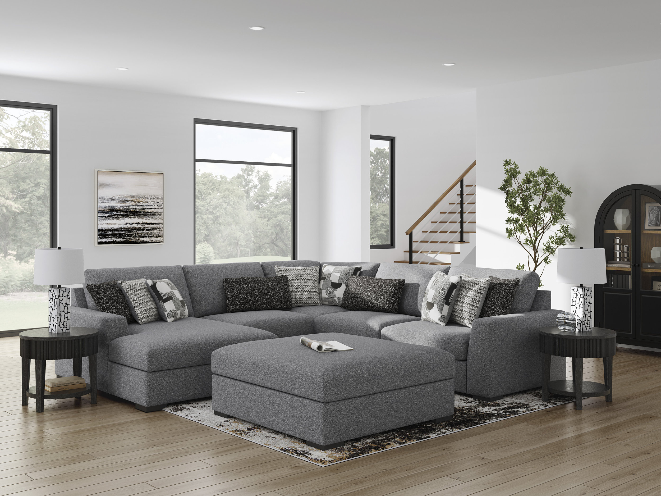 Bealton 38" Square Oversized Accent Ottoman - Salt & Pepper Gray Polyester