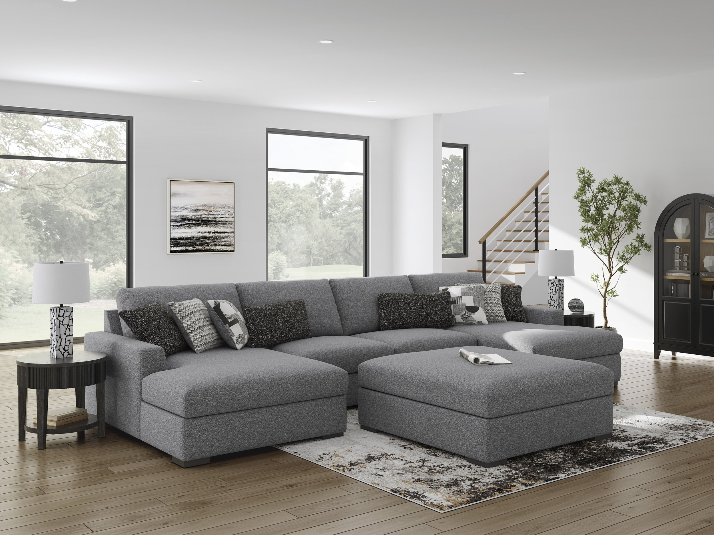 Bealton 38" Square Oversized Accent Ottoman - Salt & Pepper Gray Polyester
