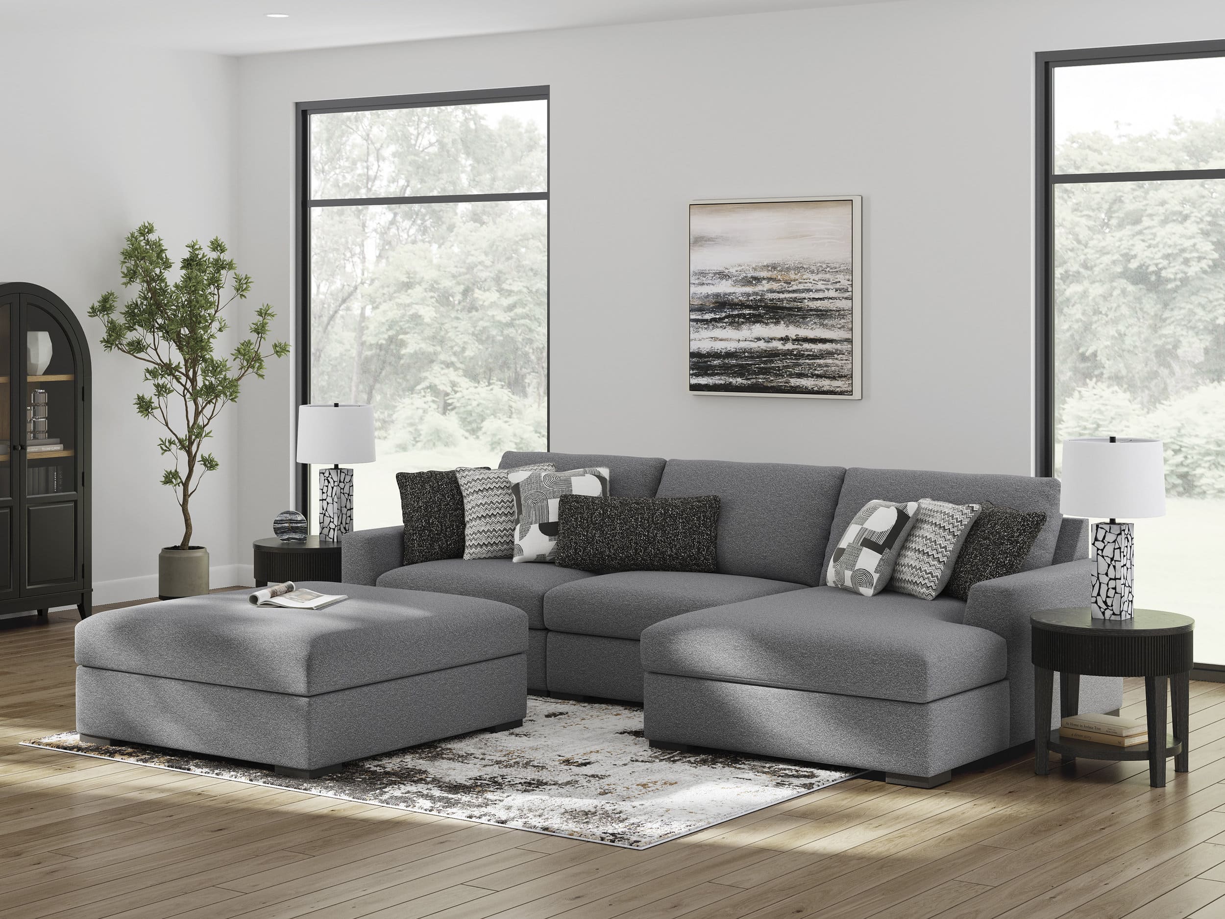 Bealton 38" Square Oversized Accent Ottoman - Salt & Pepper Gray Polyester