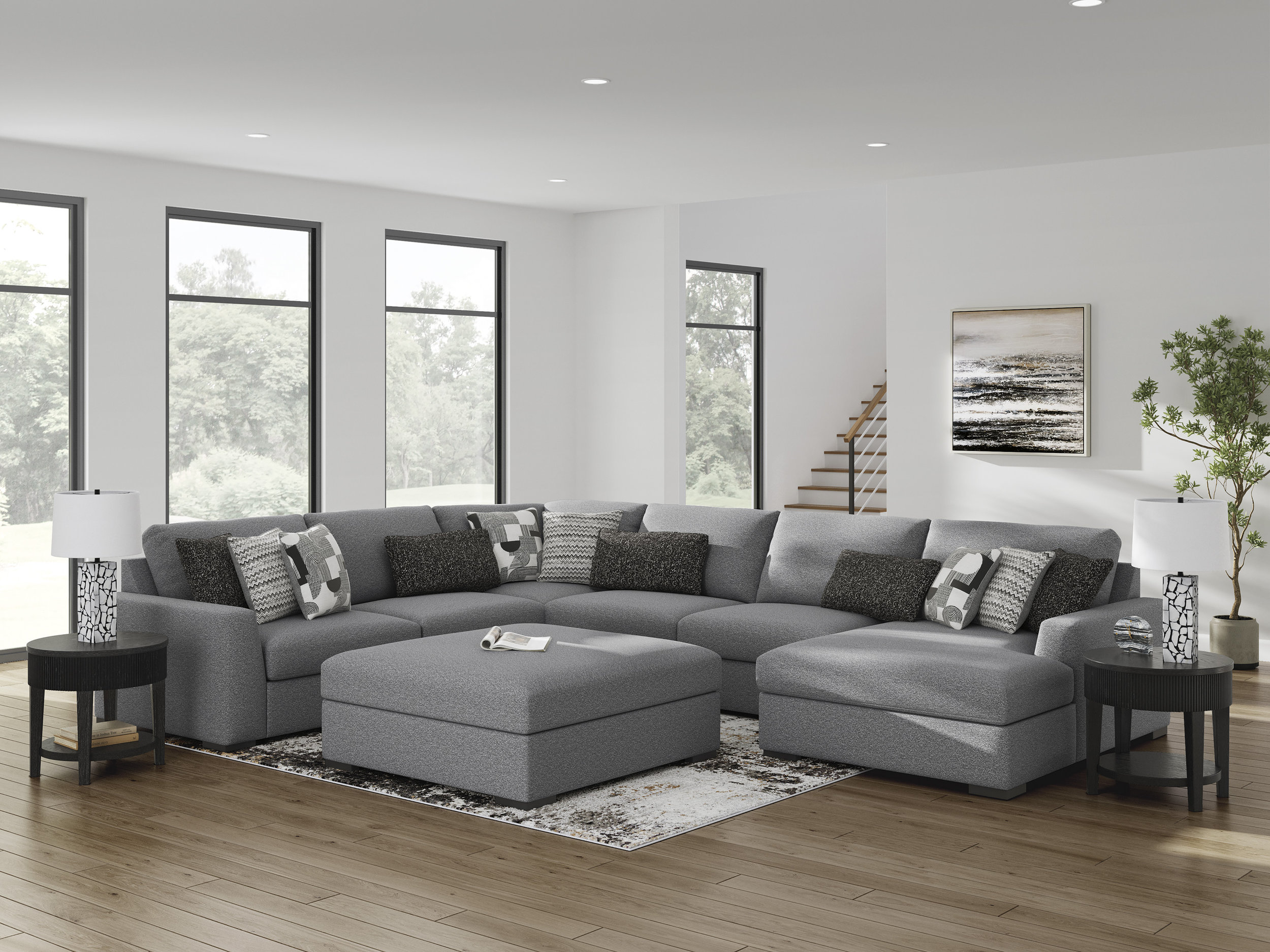 Bealton 38" Square Oversized Accent Ottoman - Salt & Pepper Gray Polyester