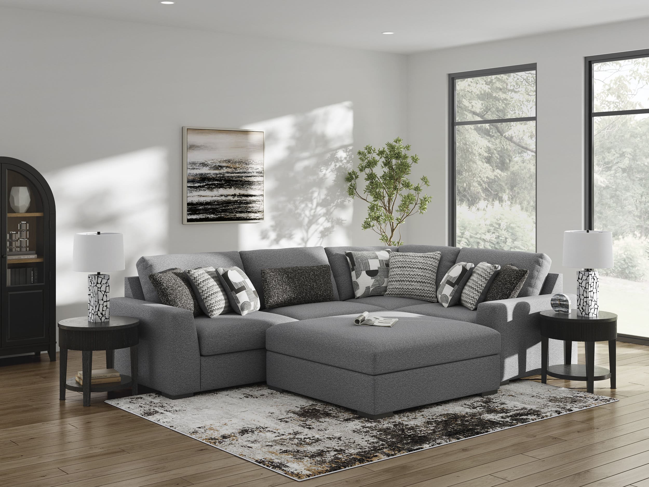 Bealton 38" Square Oversized Accent Ottoman - Salt & Pepper Gray Polyester