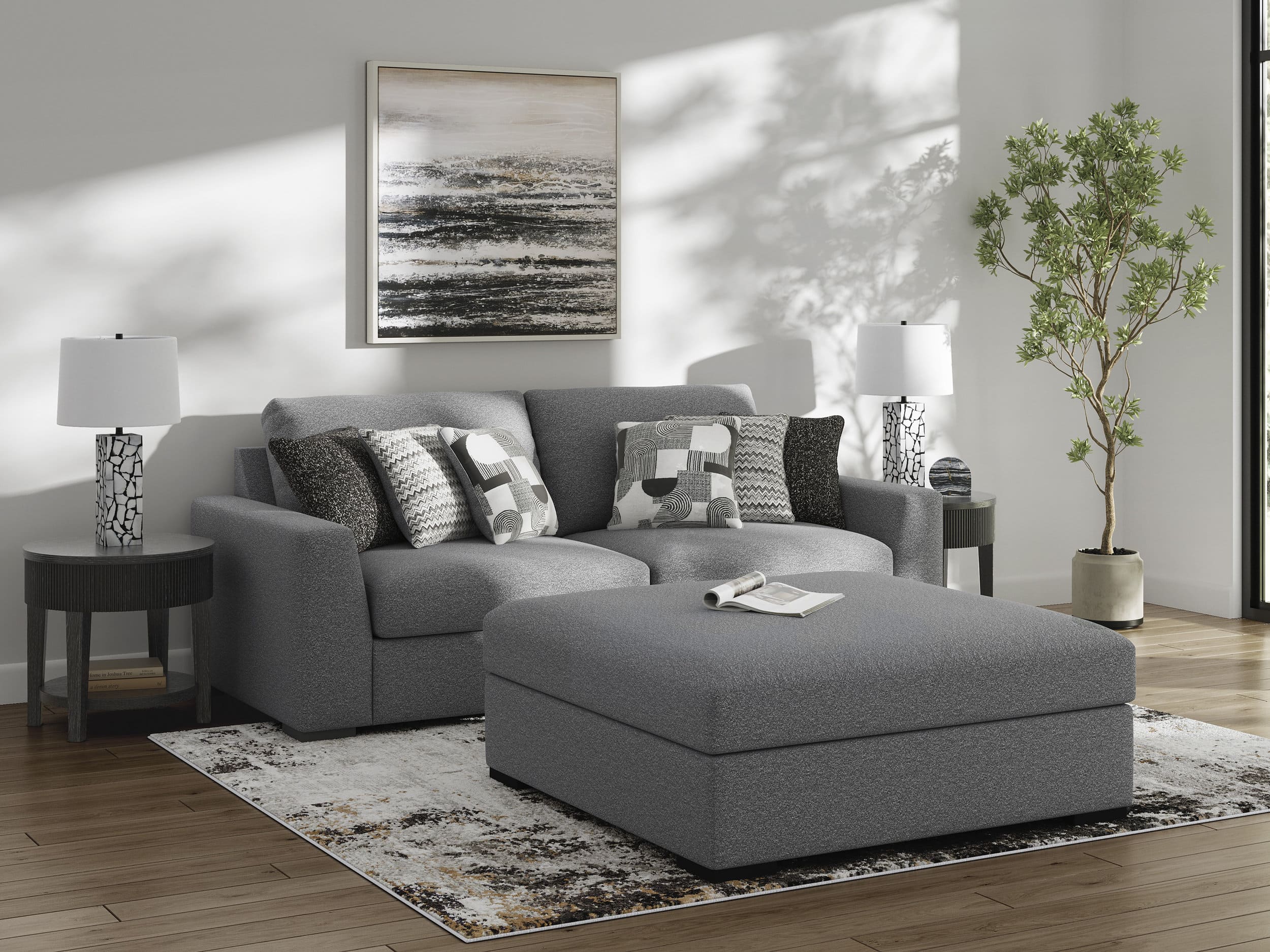 Bealton 38" Square Oversized Accent Ottoman - Salt & Pepper Gray Polyester