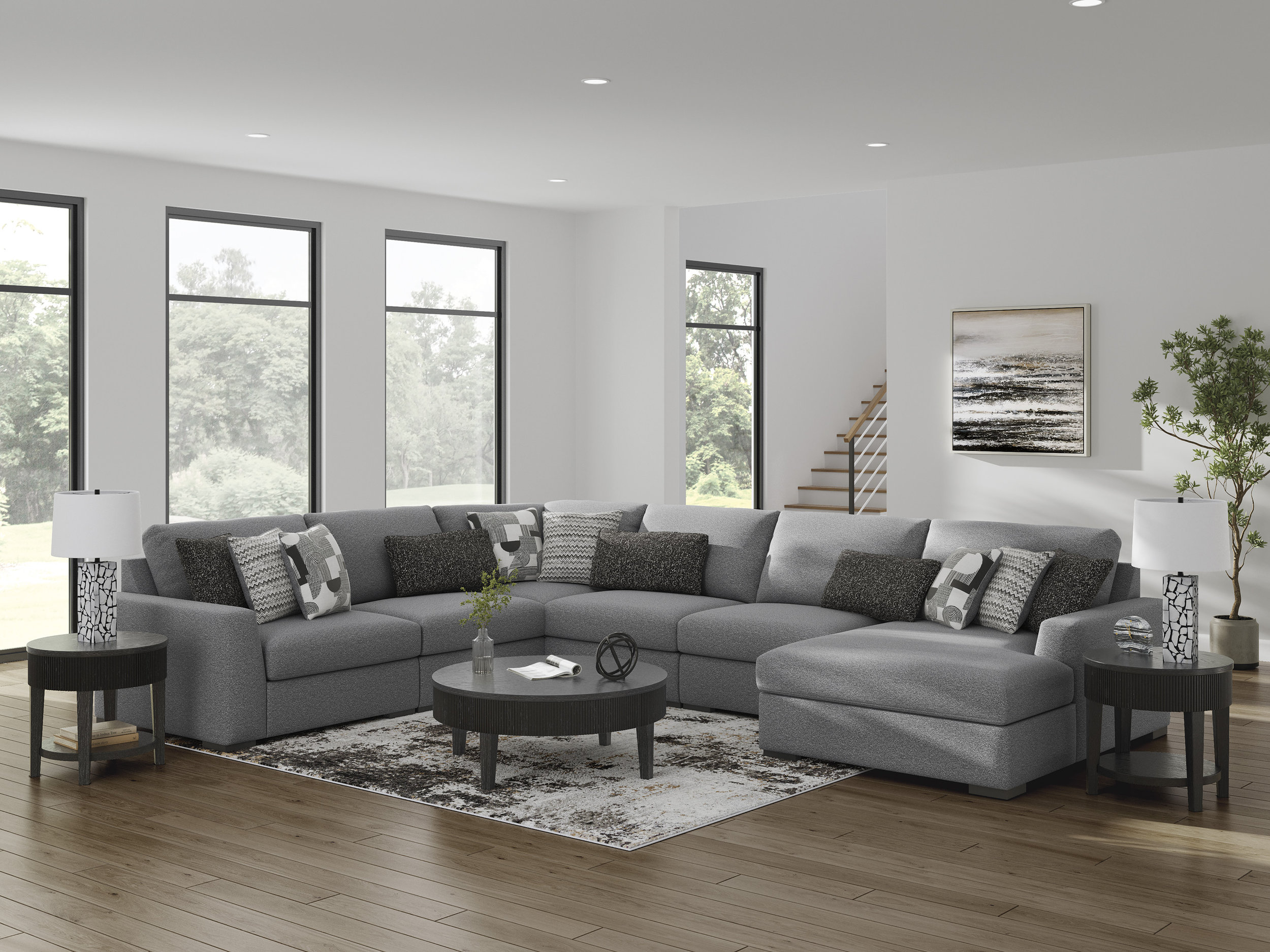 Bealton 5-Piece Fabric U-Shaped Sectional Sofa w/Right Chaise
