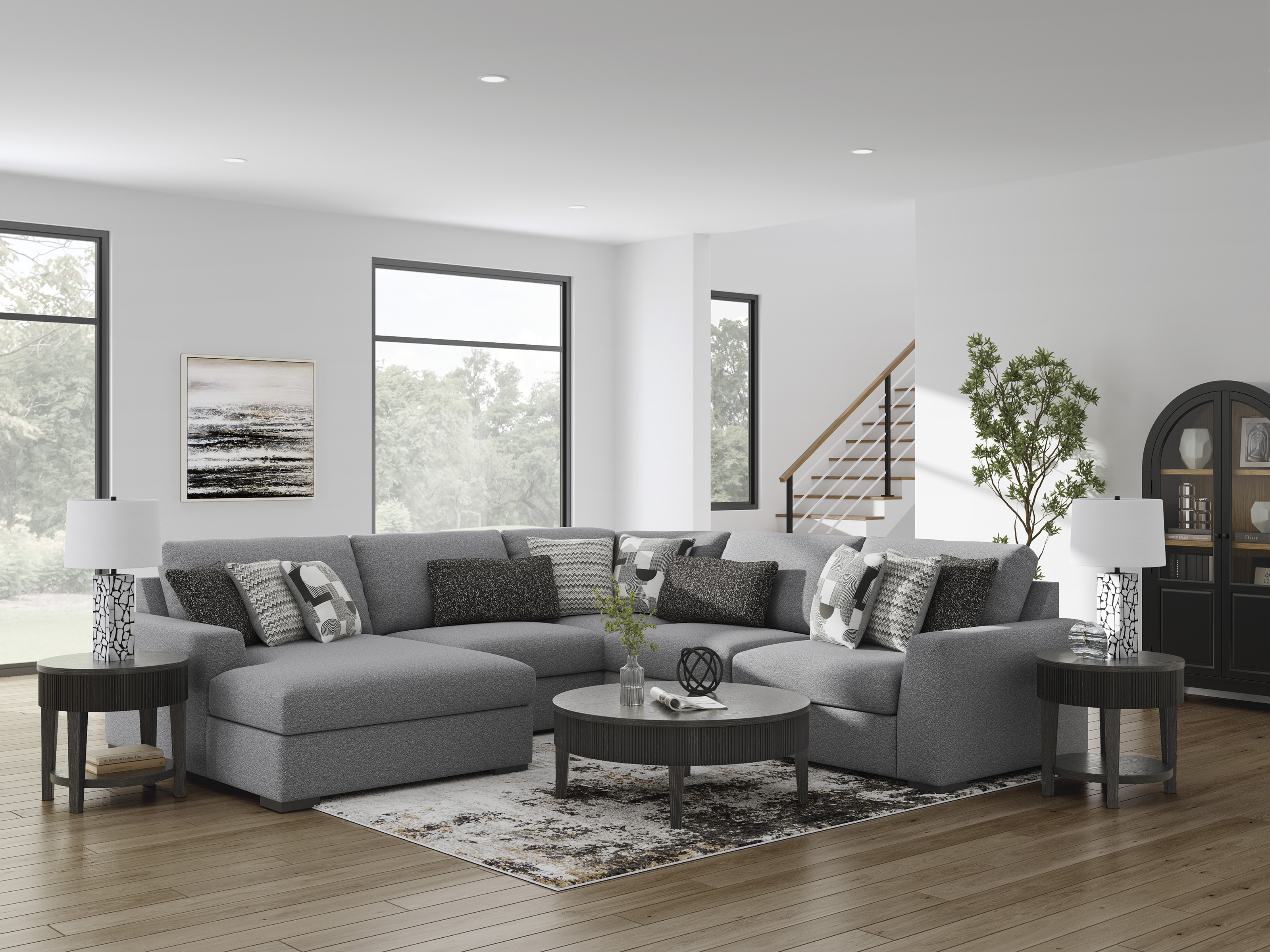 Bealton 5-Piece Fabric U-Shaped Sectional Sofa w/Left Chaise