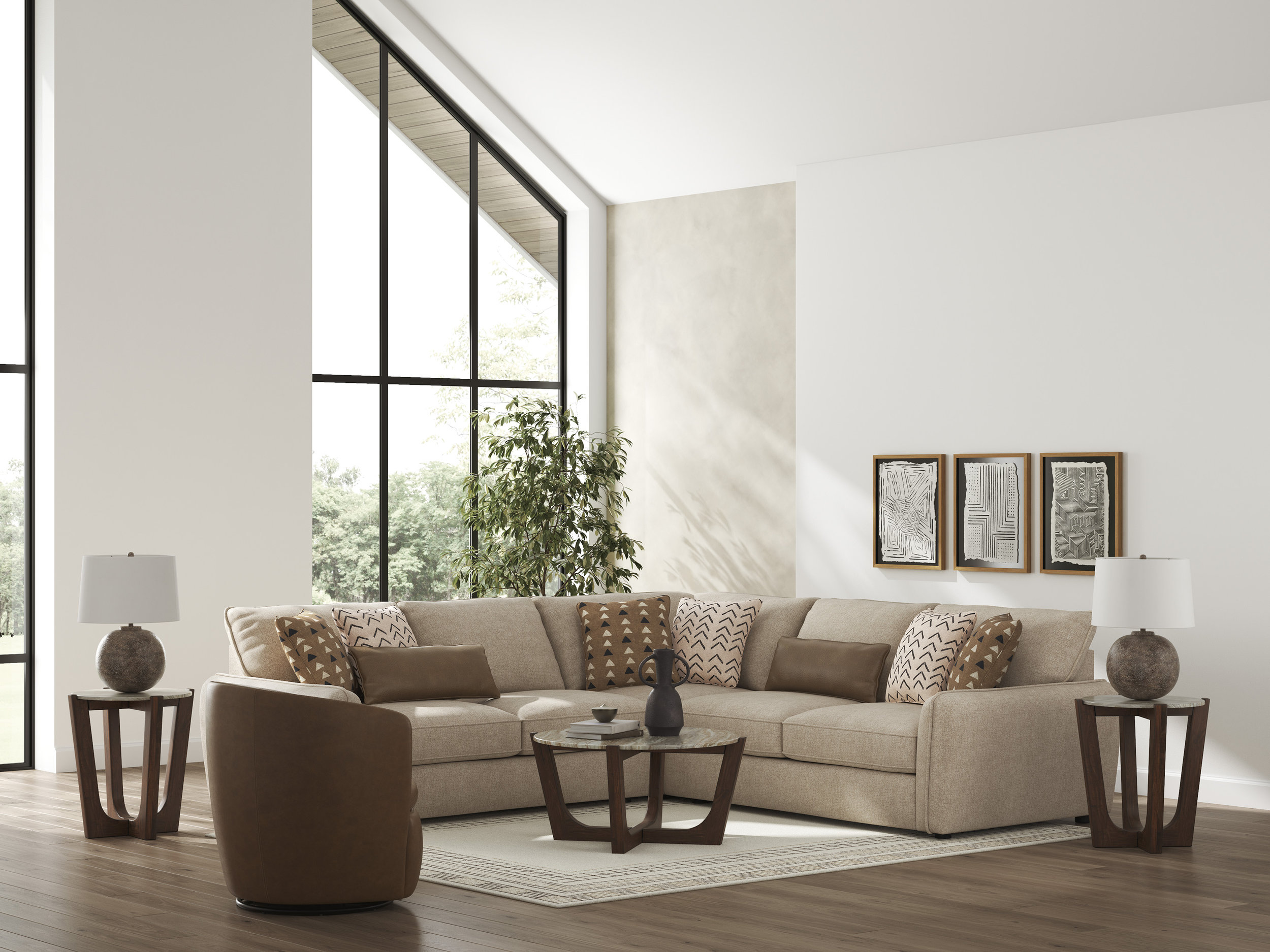 Seyler 3-Piece Fabric L-Shaped Sectional Sofa