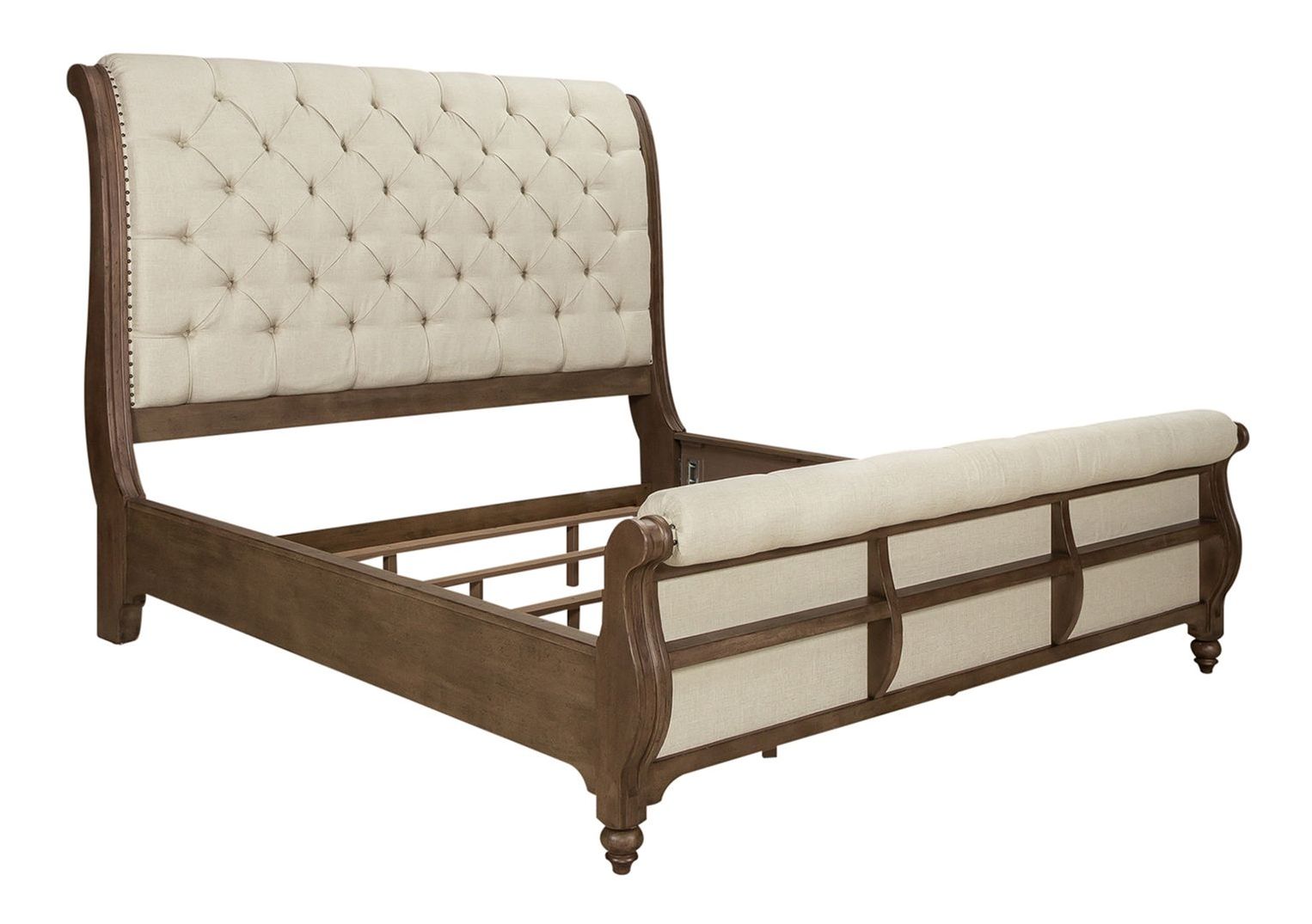 Americana Farmhouse Linen Upholstered Wood Sleigh Bed