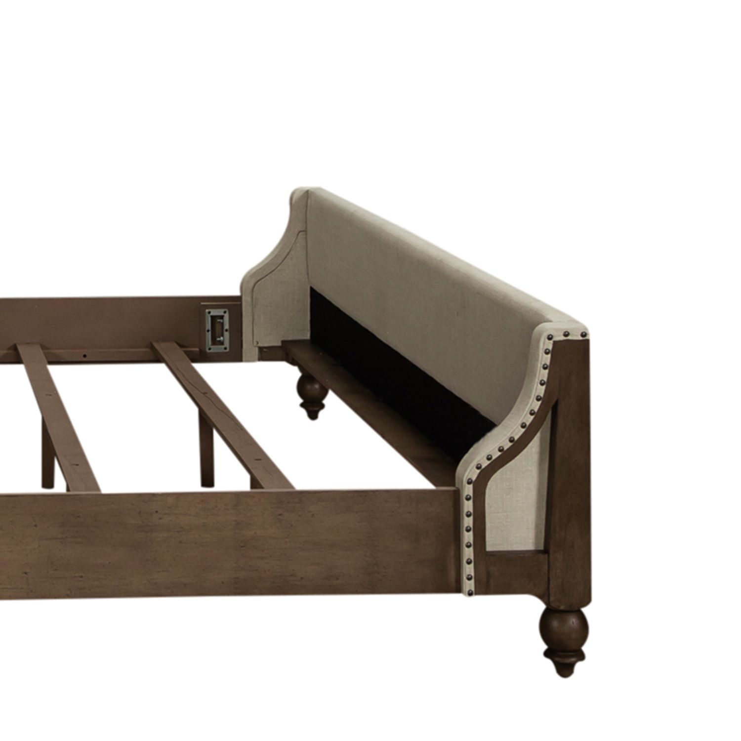 Americana Farmhouse Linen/Wood Queen Size Shelter Platform Bed