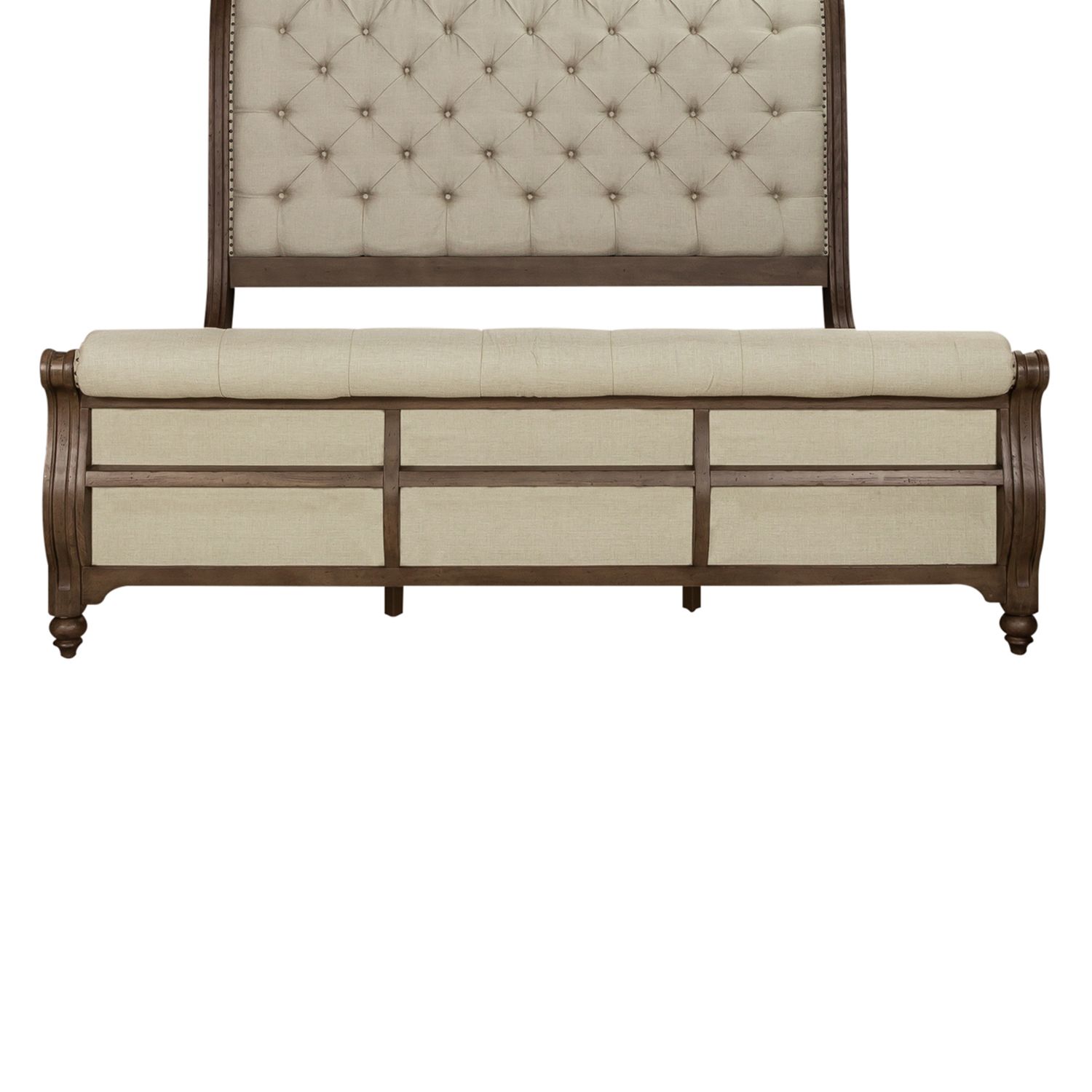 Americana Farmhouse Linen Upholstered Wood Sleigh Bed