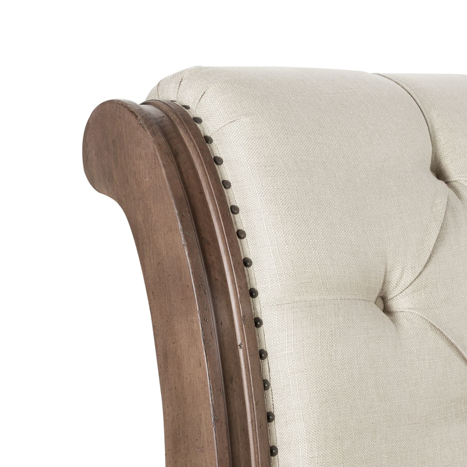 Americana Farmhouse Linen Upholstered Wood Sleigh Bed